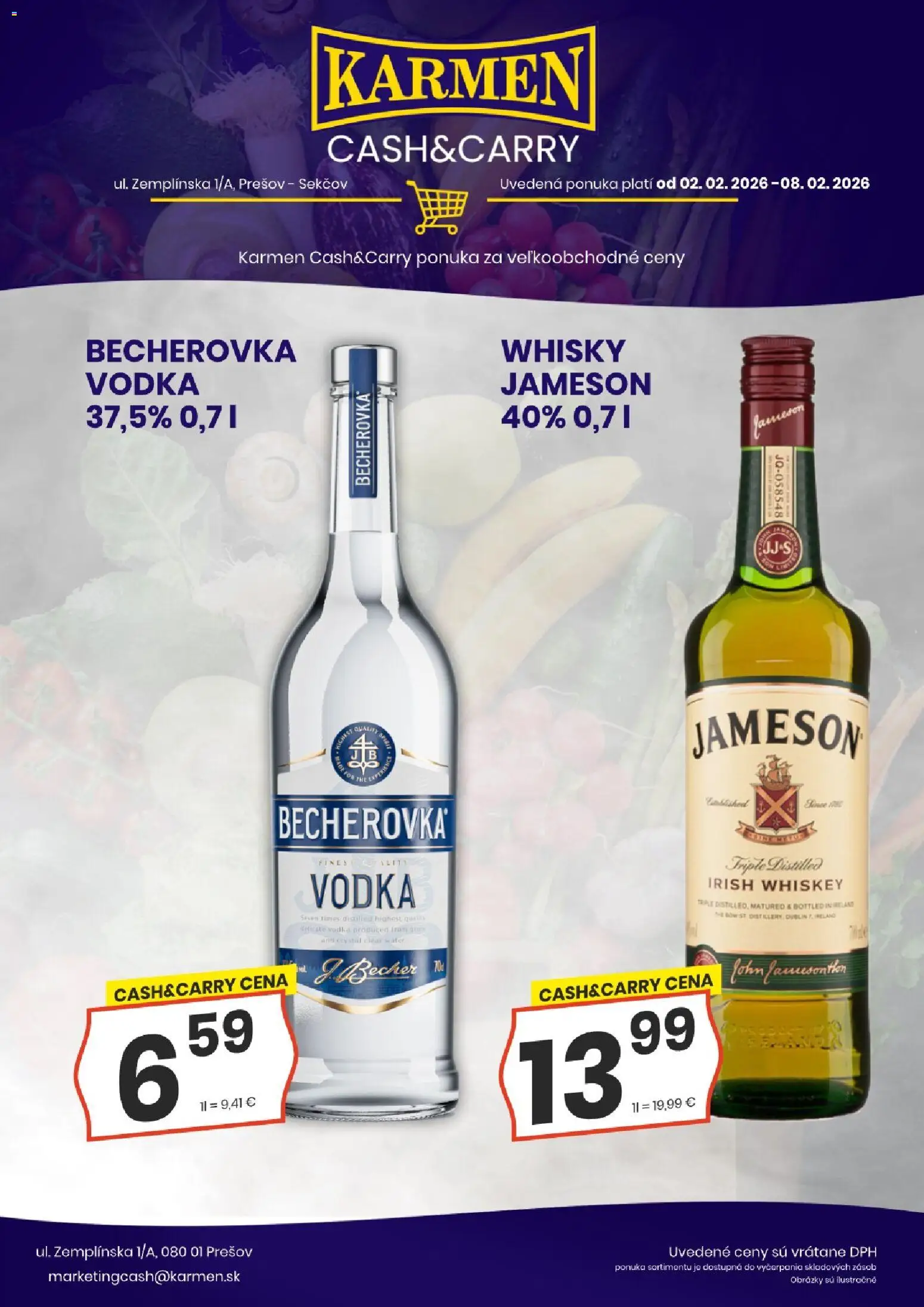 Nové KARMEN CBA akcie – leták je platný od 02.02.2026 | Strana: 3 | Produkty: Becherovka, Jameson, Vodka, Whisky