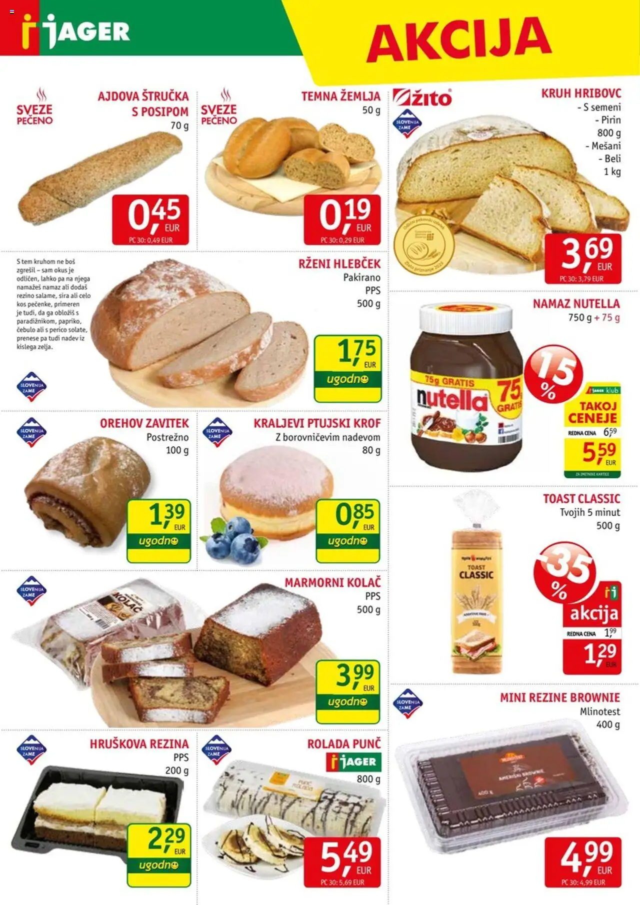 Novi Jager katalog ponudbe – veljaven od 01.10.2025 | Stran: 6 | Izdelki: Žemlja, Toast, Namaz, Kos