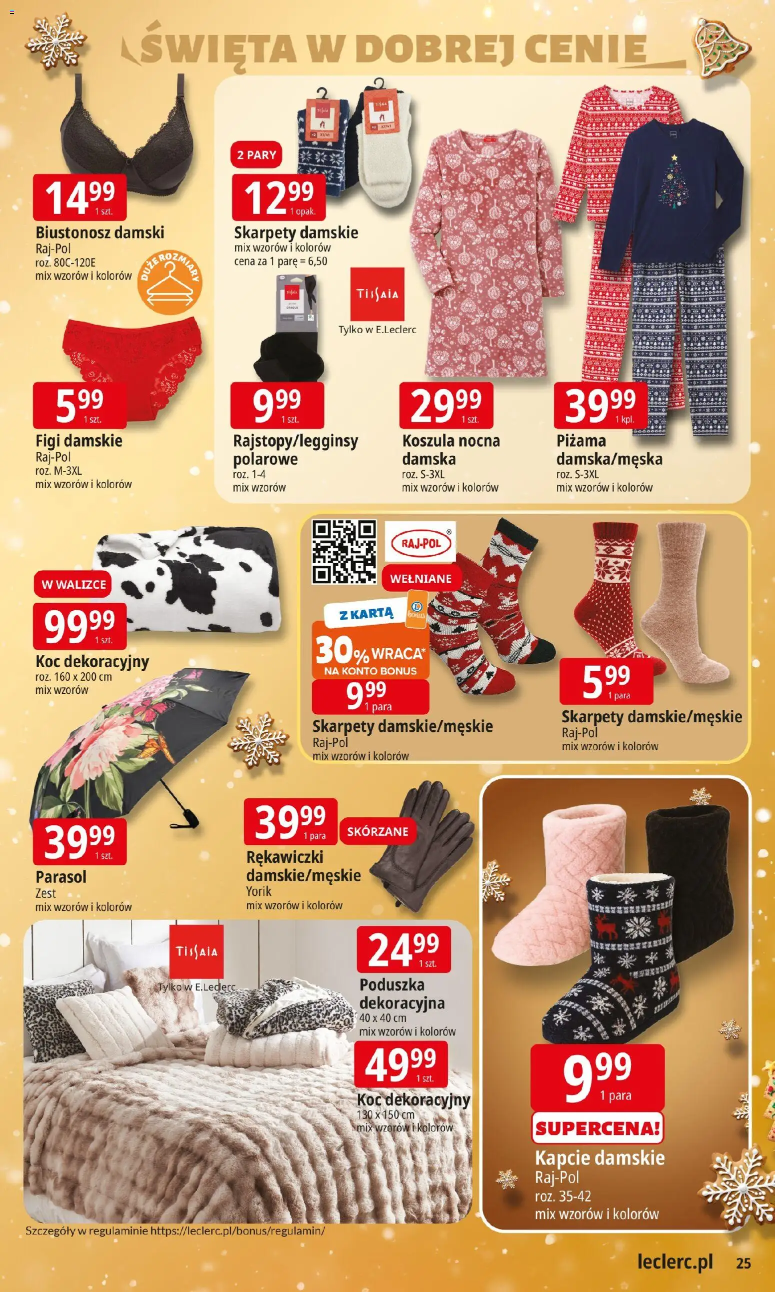 E.Leclerc Gazetka - Warszawa Jerozolimskie od 09.12.2025 | Strona: 25 | Produkty: Koszula, Biustonosz, Skarpety, Koc