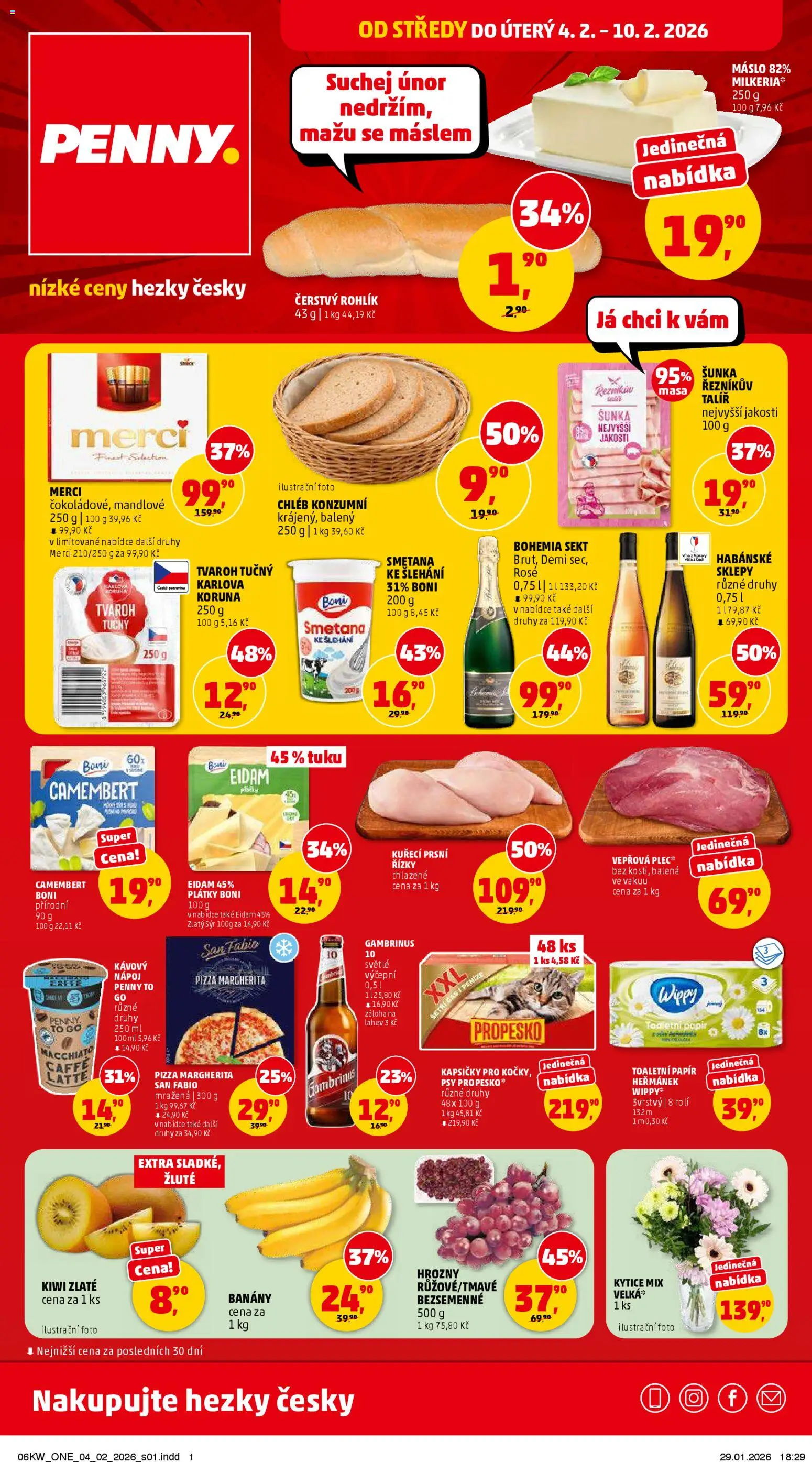 Penny Market leták - Čtvrtečník od 04.02.2026 | Strana: 1 | Produkty: Kiwi, Sekt, Camembert, Gambrinus