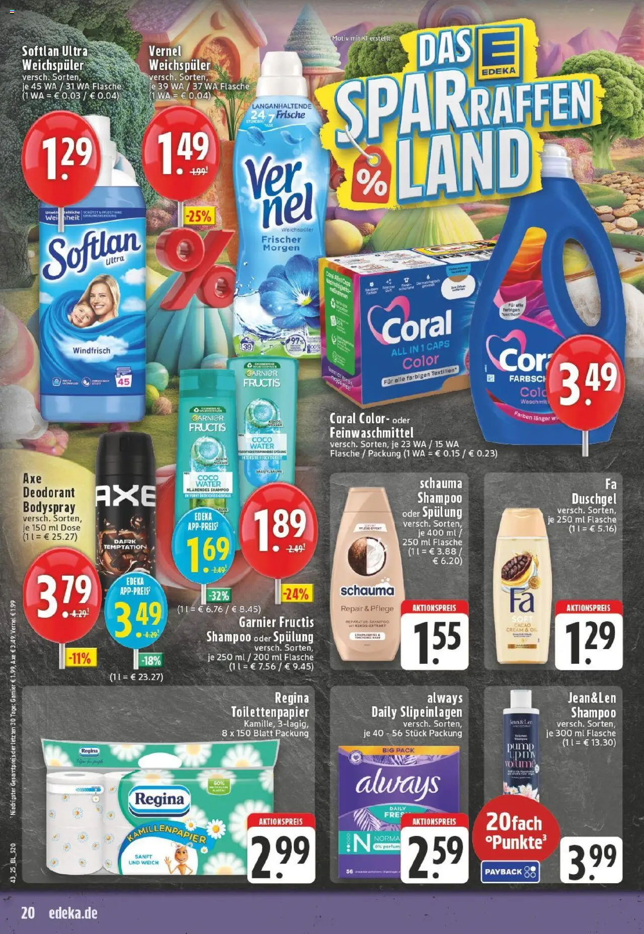 Edeka prospekt Lindlar	 – gültig ab 19.10.2025 | Seite: 20 | Produkte: Coral, Spülung, Weichspüler, Vernel