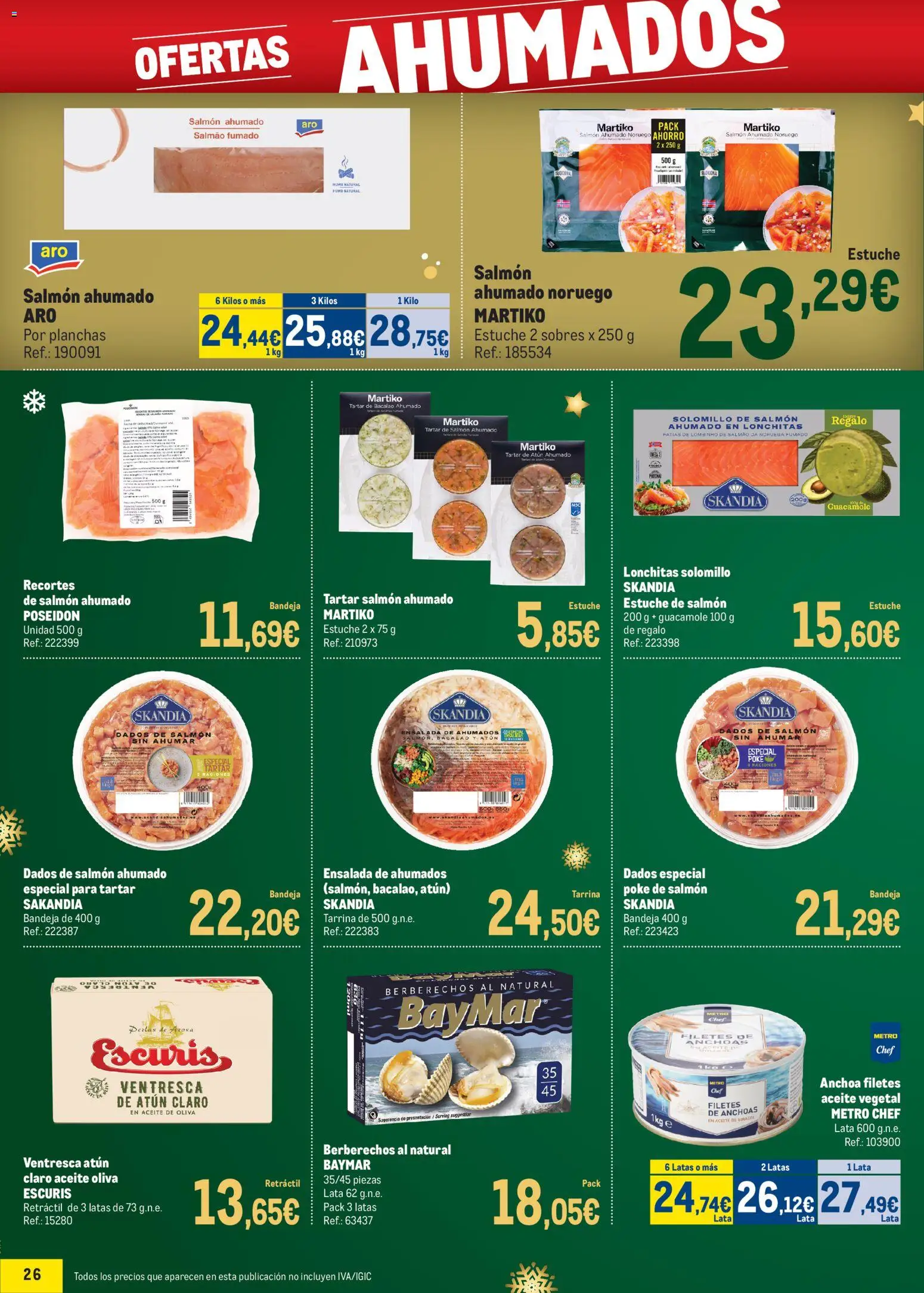 Makro - Precios Navidad Levante │ válido desde el 24.11.2025 | Página: 26 | Productos: Berberechos, Guacamole, Salmón ahumado, Atún claro