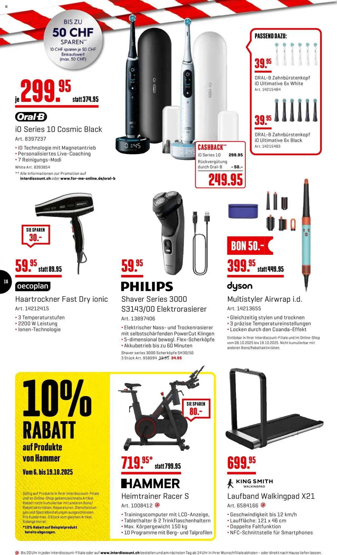 Interdiscount Aktionen – gültig ab 06.10.2025 | Seite: 16 | Produkte: Haartrockner, Laufband, Uhr, Philips