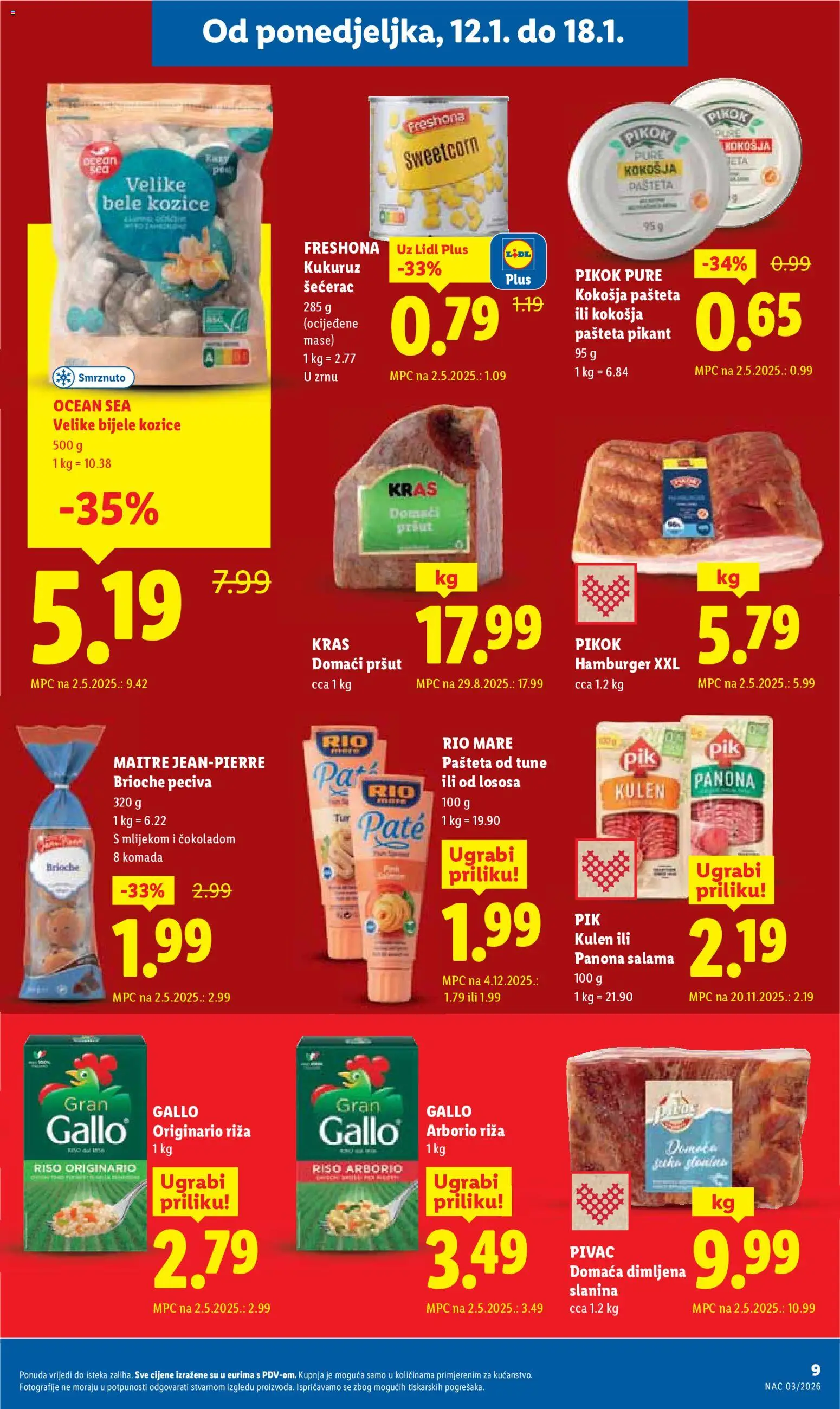 Lidl katalog | vrijedi od 12.01.2026 | Stranica: 9 | Proizvodi: Salama, Pašteta, Hamburger, Tuna