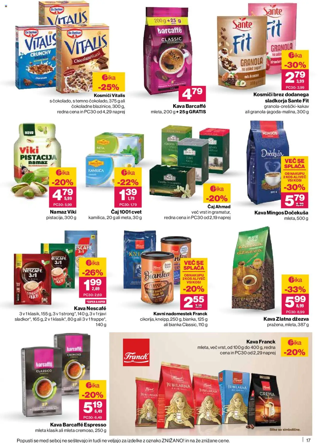 Novi Mercator katalog ponudbe – veljaven od 16.10.2025 | Stran: 17 | Izdelki: Kos, Kavni nadomestek, Kava, Kosmici