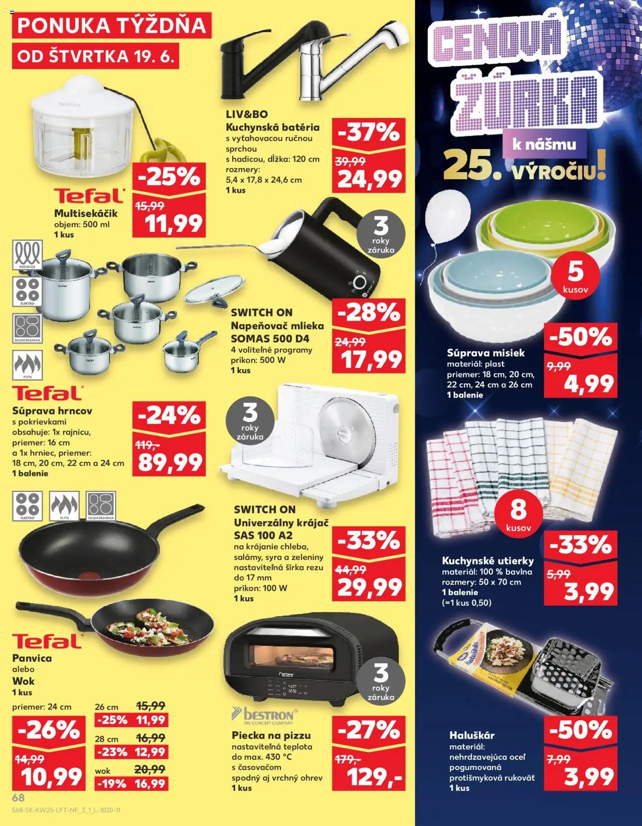 Kaufland Bratislava-Petržalka │ platný od 19.06.2025 | Strana: 68 | Produkty: Napeňovač, Indukcia, Tefal, Krájač