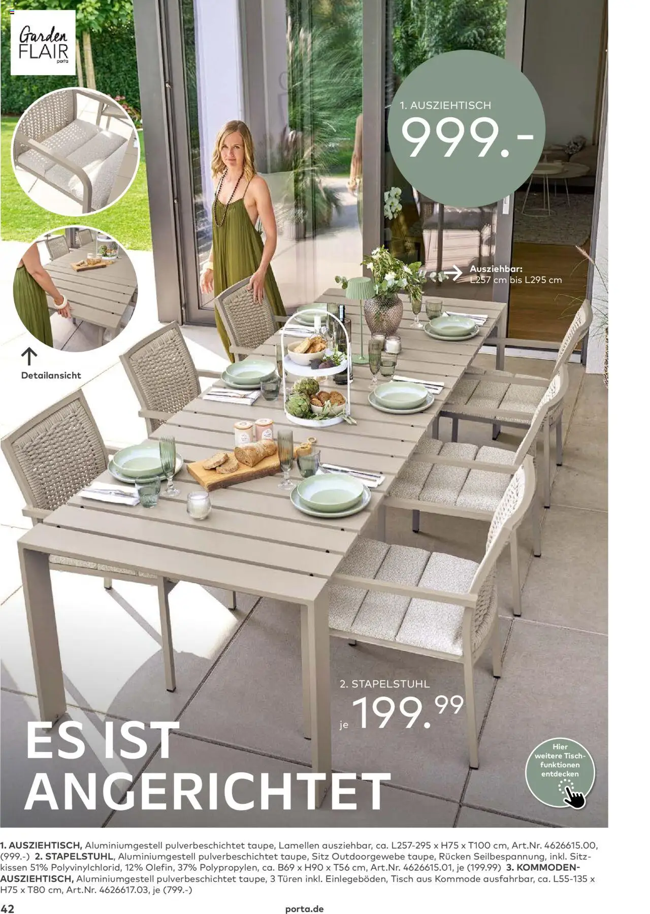 Porta! - Outdoor - Gartenmöbelkatalog 2025 - gültig ab dem 02.03.2025 | Seite: 42 | Produkte: Kissen, Kommode, Tisch