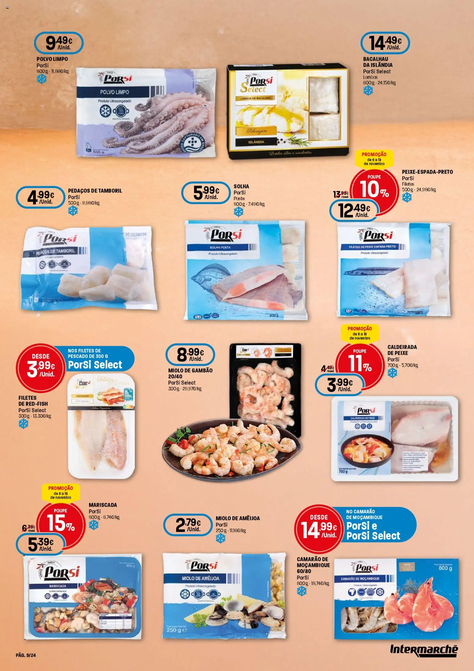 Intermarché folheto │ válido de 06.11.2025 | Página: 9 | Produtos: Bacalhau, Polvo, Camarão, Peixe