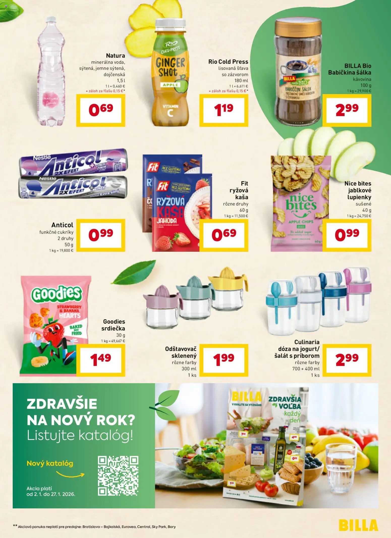 Nové Billa akcie – leták je platný od 02.01.2026 | Strana: 15 | Produkty: Odšťavovač, Led, Cukríky, Šalát