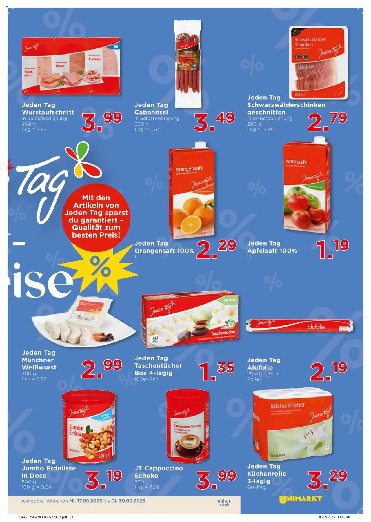 Unimarkt Nord gültig ab 17.09.2025 | Seite: 15 | Produkte: Папионка, Box, Planche de surf, Schinken