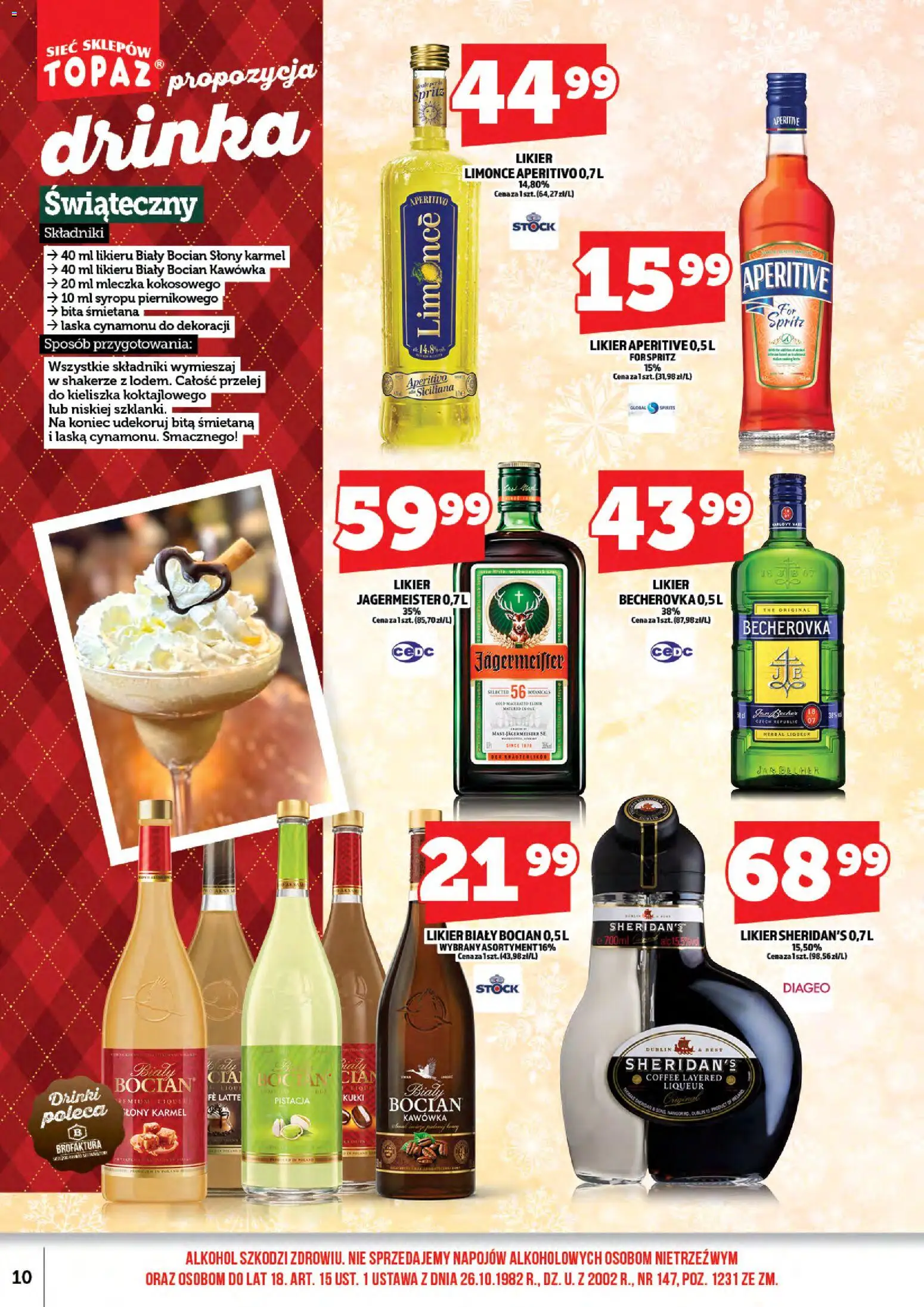 Topaz Gazetka alkoholowa od 15.12.2025 | Strona: 12 | Produkty: Becherovka, Jagermeister, Śmietana, Alkohol
