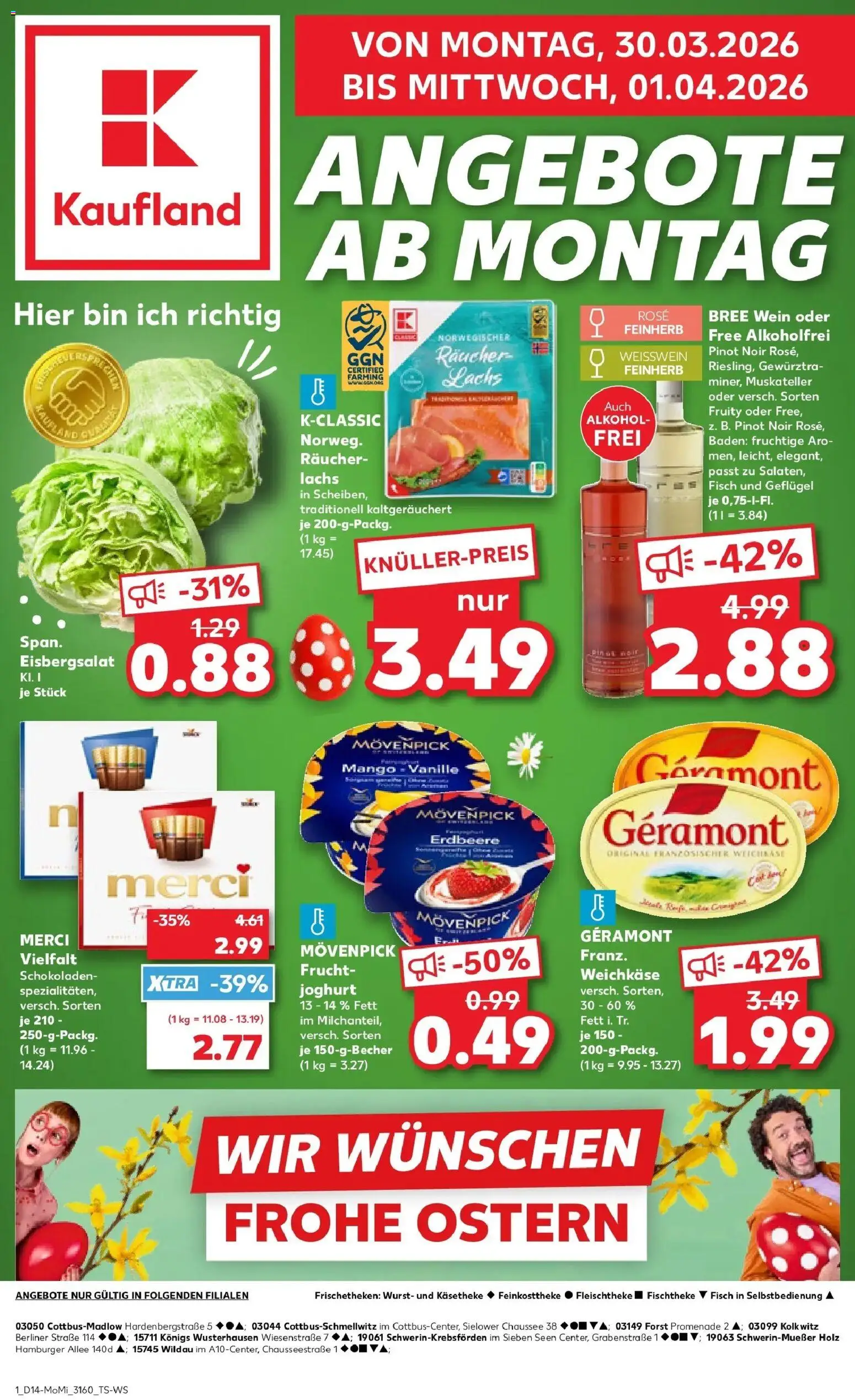 Kaufland Prospekt Cottbus	 – gültig ab 30.03.2026 | Seite: 1 | Produkte: Berliner, Merci, Fisch, Mango