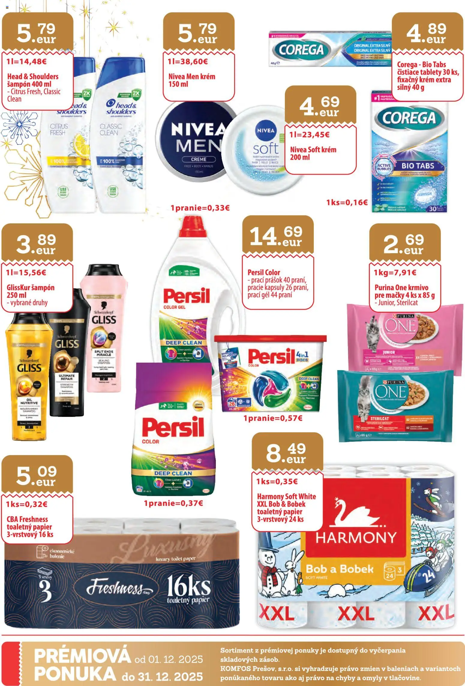 Nové CBA Komfos akcie – leták je platný od 01.12.2025 | Strana: 32 | Produkty: Nivea, Toaletný papier, Krém, Head & Shoulders