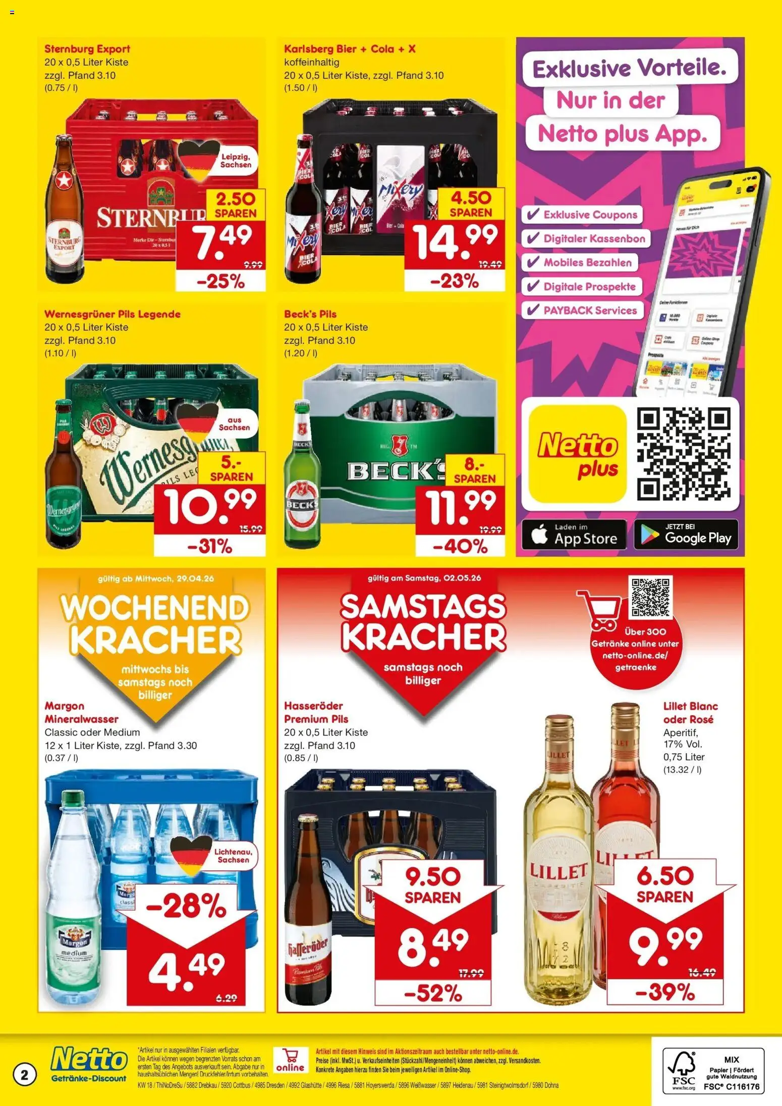 Netto Marken-Discount Prospekt Dohna	 – gültig ab 27.04.2026 | Seite: 2 | Produkte: Pils, Wernesgruner, Mineralwasser, Lillet