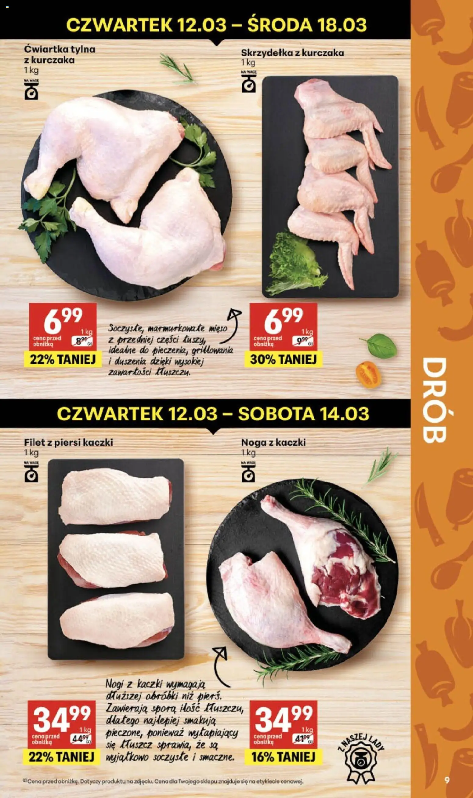 Delikatesy Centrum gazetka od 12.03.2026 | Strona: 9 | Produkty: Skrzydełka z kurczaka, Piersi, Mięso, Noga z kaczki