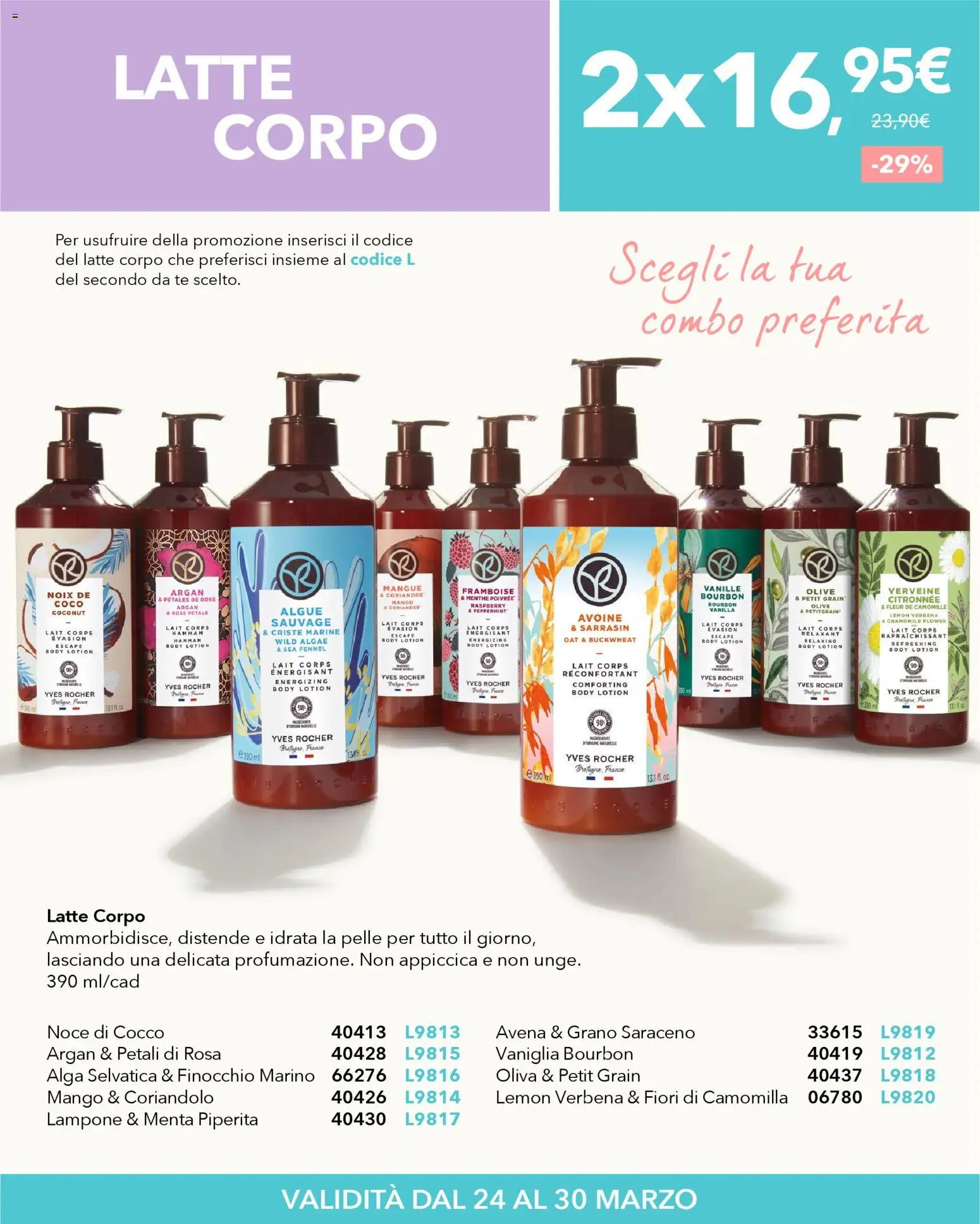 Volantino Yves Rocher del 24.03.2026 | Pagina: 3 | Prodotti: Mango, Lampone, Cocco, Menta