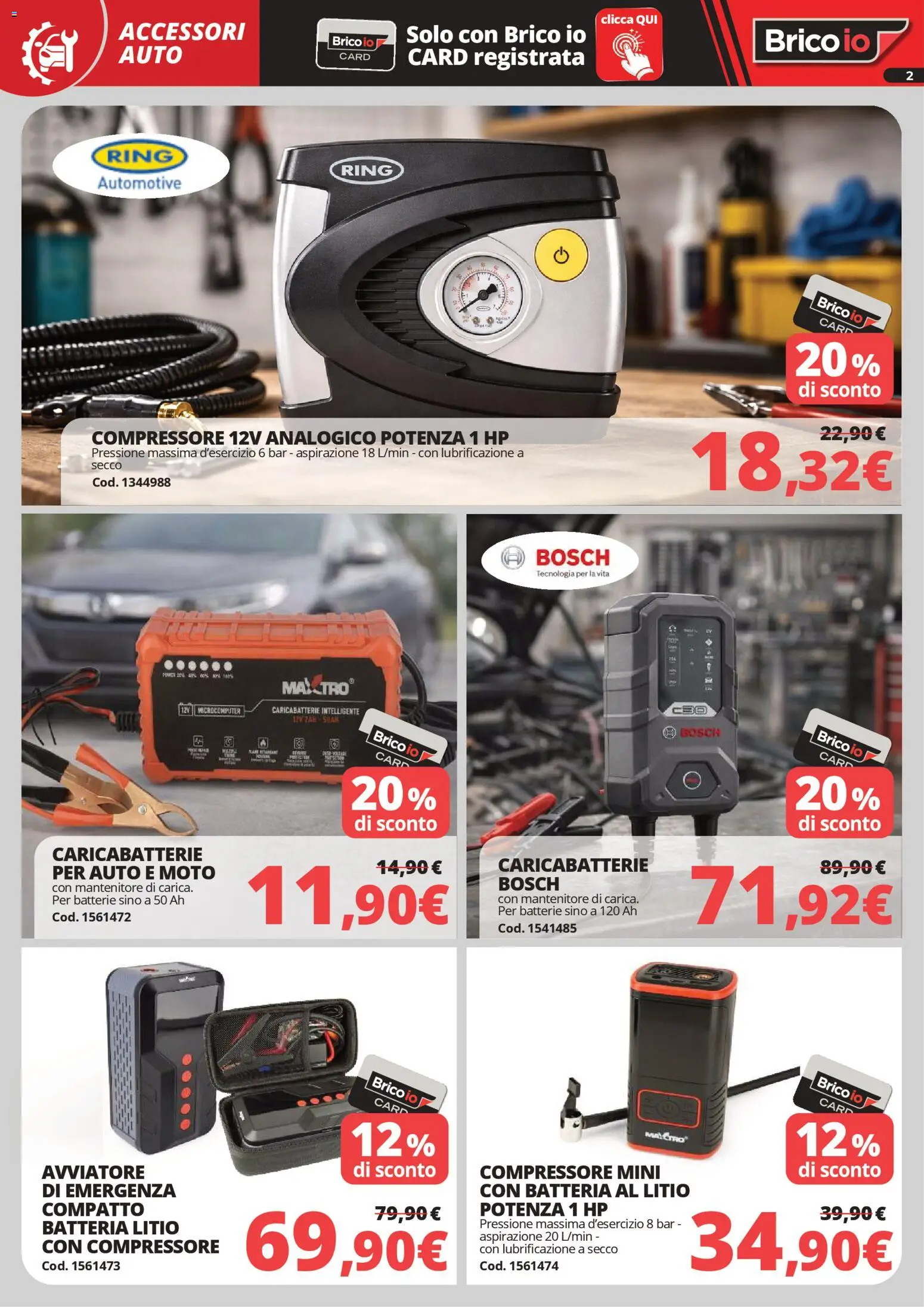 Volantino Brico io del 26.03.2026 | Pagina: 2 | Prodotti: Compressore, Batteria, Batterie, Caricabatterie