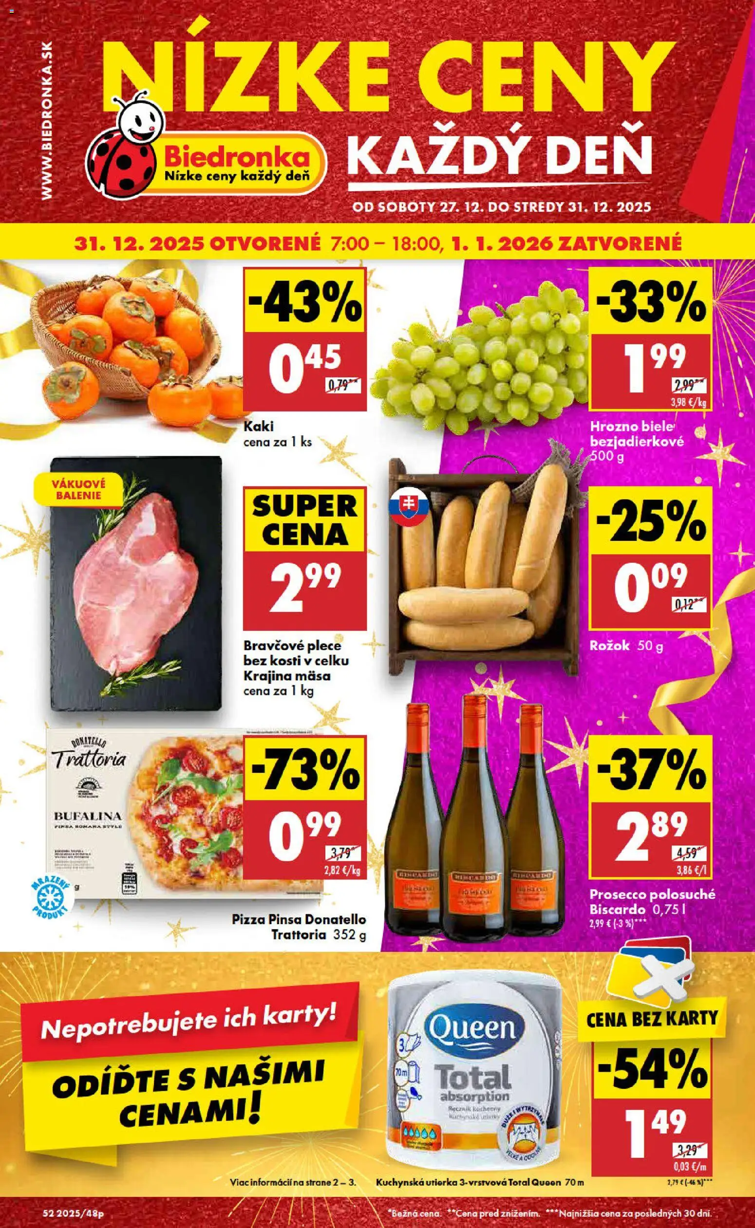 Nové Biedronka akcie – leták je platný od 27.12.2025 | Strana: 1 | Produkty: Kaki, Rožok, Prosecco, Hrozno