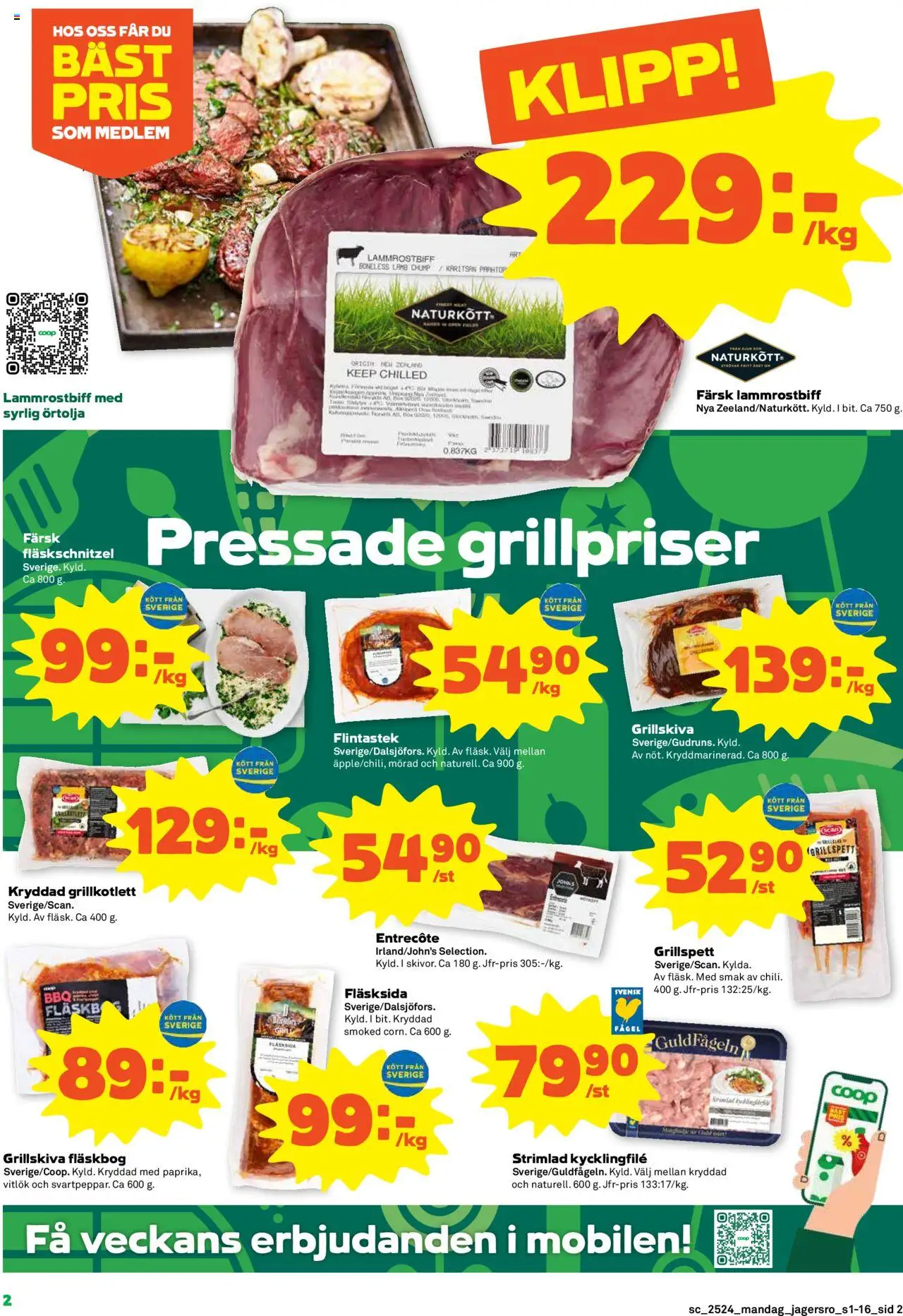 Coop Forum reklamblad aktuell från 09.06.2025 | Sida: 2 | Produkter: Grillspett, Kycklingfile, Entrecote, Vitlök
