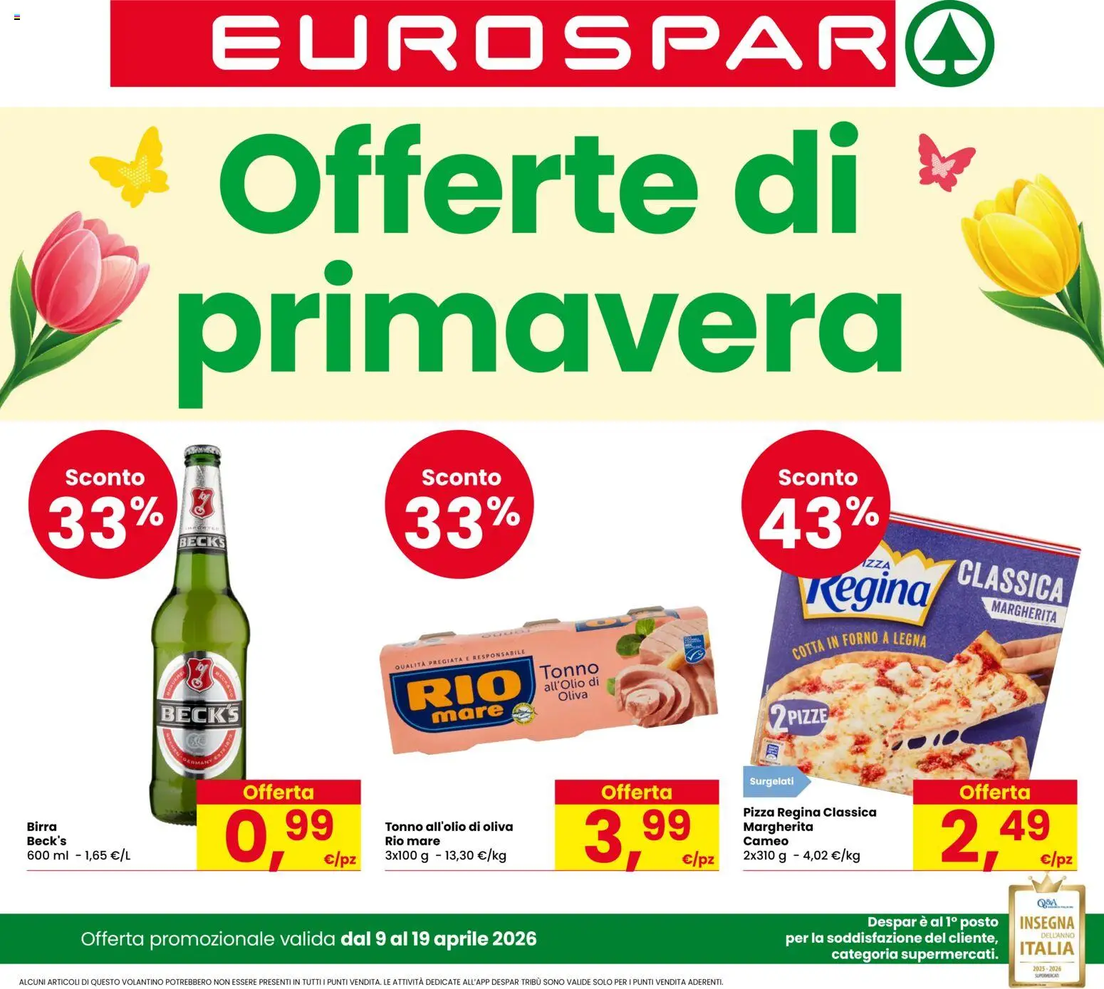 Volantino Eurospar del 09.04.2026 | Pagina: 1 | Prodotti: Pizza, Birra, Tonno, Forno