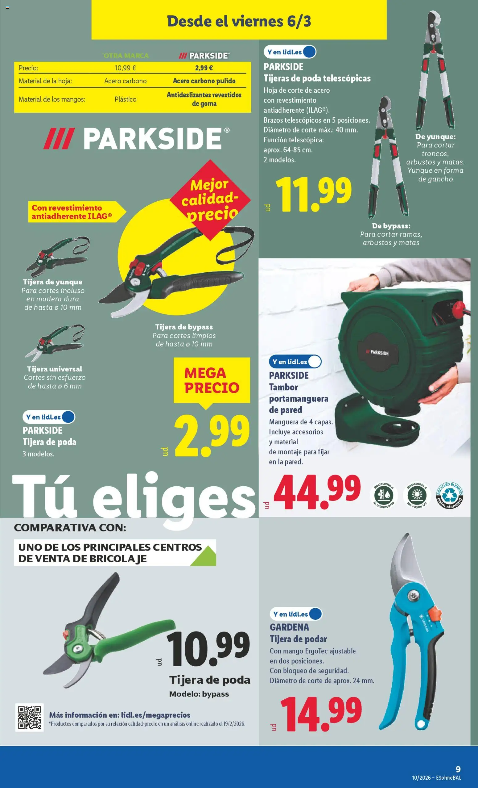 Lidl folleto de bazar │ válido desde el 02.03.2026 | Página: 17 | Productos: Tijera de poda, Manguera, Ρούτερ