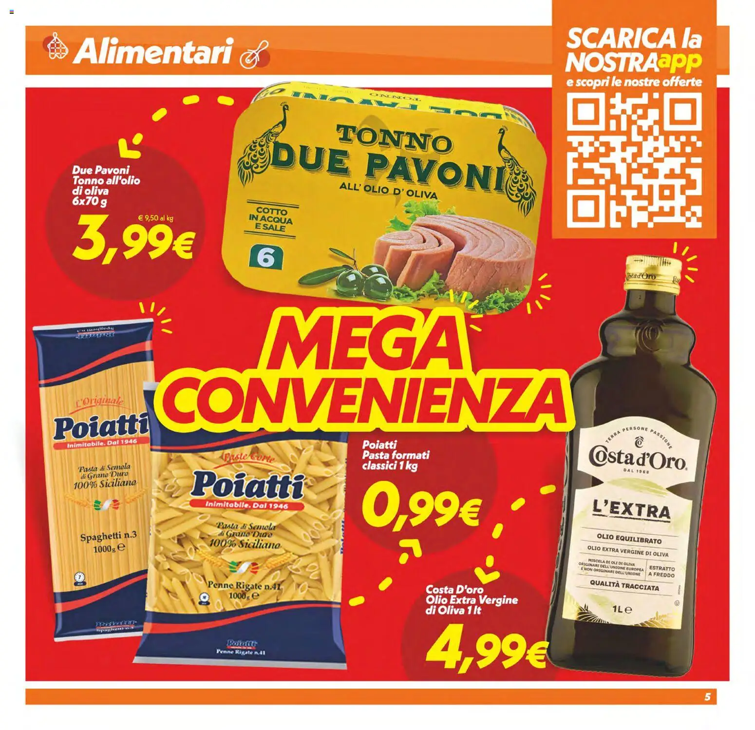 Volantino SuperConveniente del 23.01.2026 | Pagina: 5 | Prodotti: Acqua, Sale, Olio, Penne