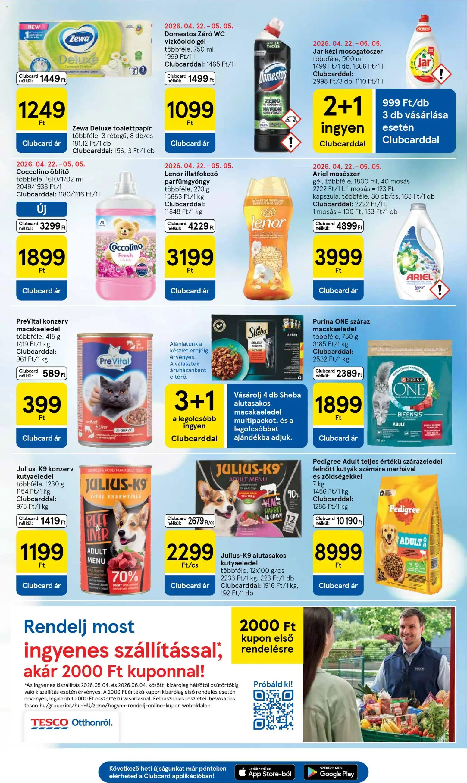 Tesco akciós ujság - amely érvényes a következő dátumtól: 29.04.2026 | Oldal: 7 | Termékek: Ariel, Coccolino, Kutyaeledel, WC