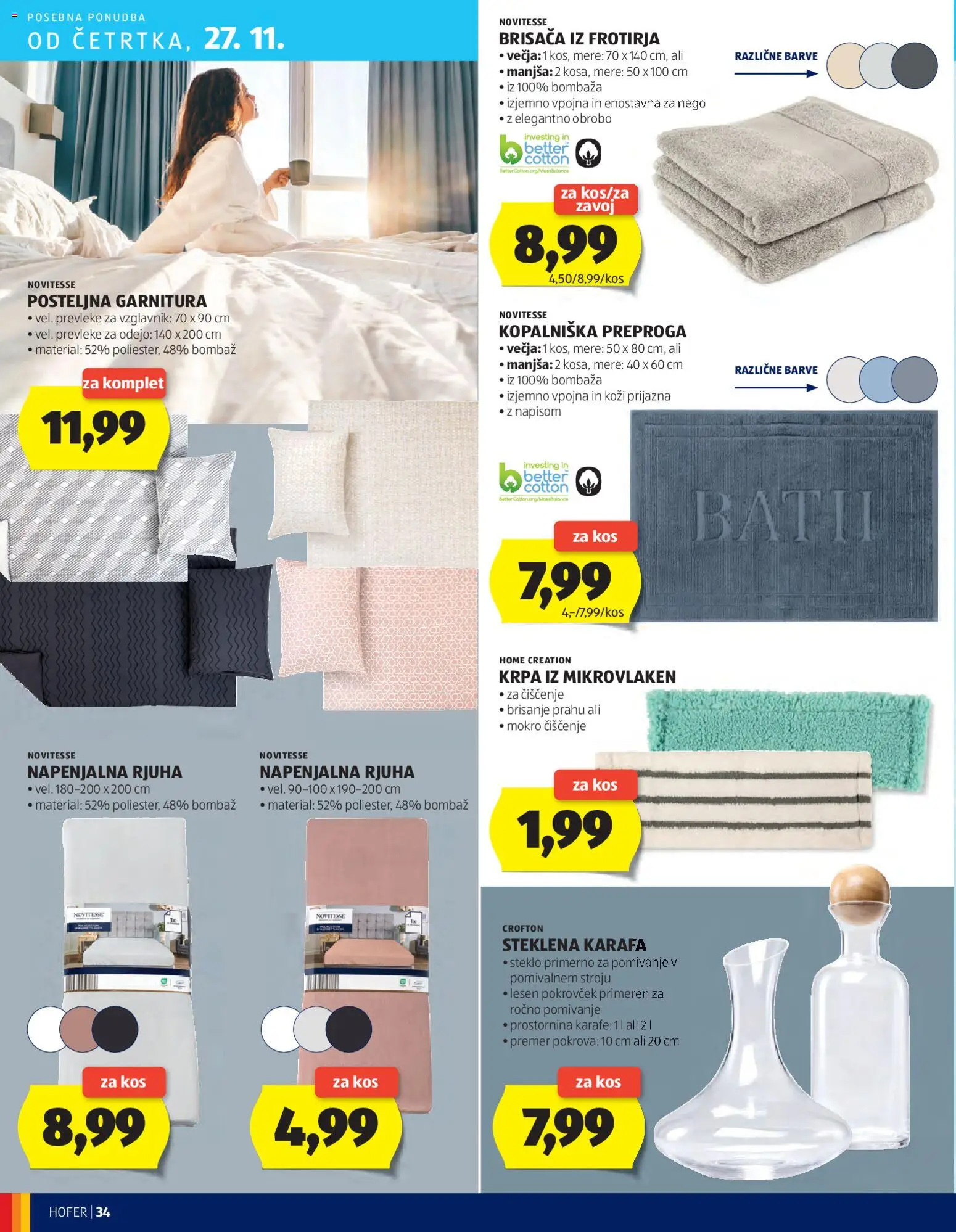 Novi Hofer katalog ponudbe – veljaven od 20.11.2025 | Stran: 34 | Izdelki: Brisača, Vzglavnik, Rjuha, Preproga