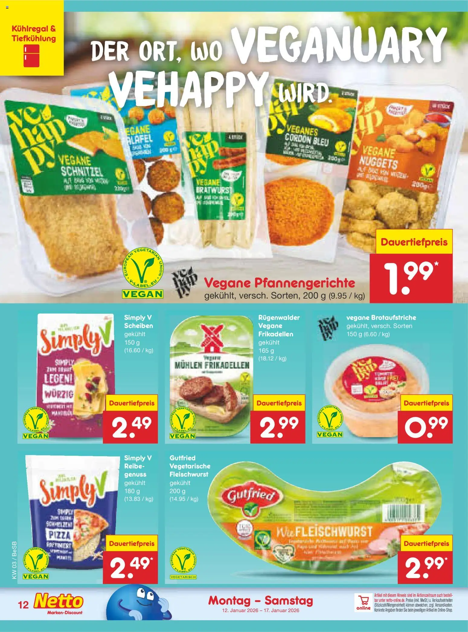 Netto Marken-Discount Prospekt 	 – gültig ab 12.01.2026 | Seite: 12 | Produkte: Bratwurst, Schnitzel, Pizza