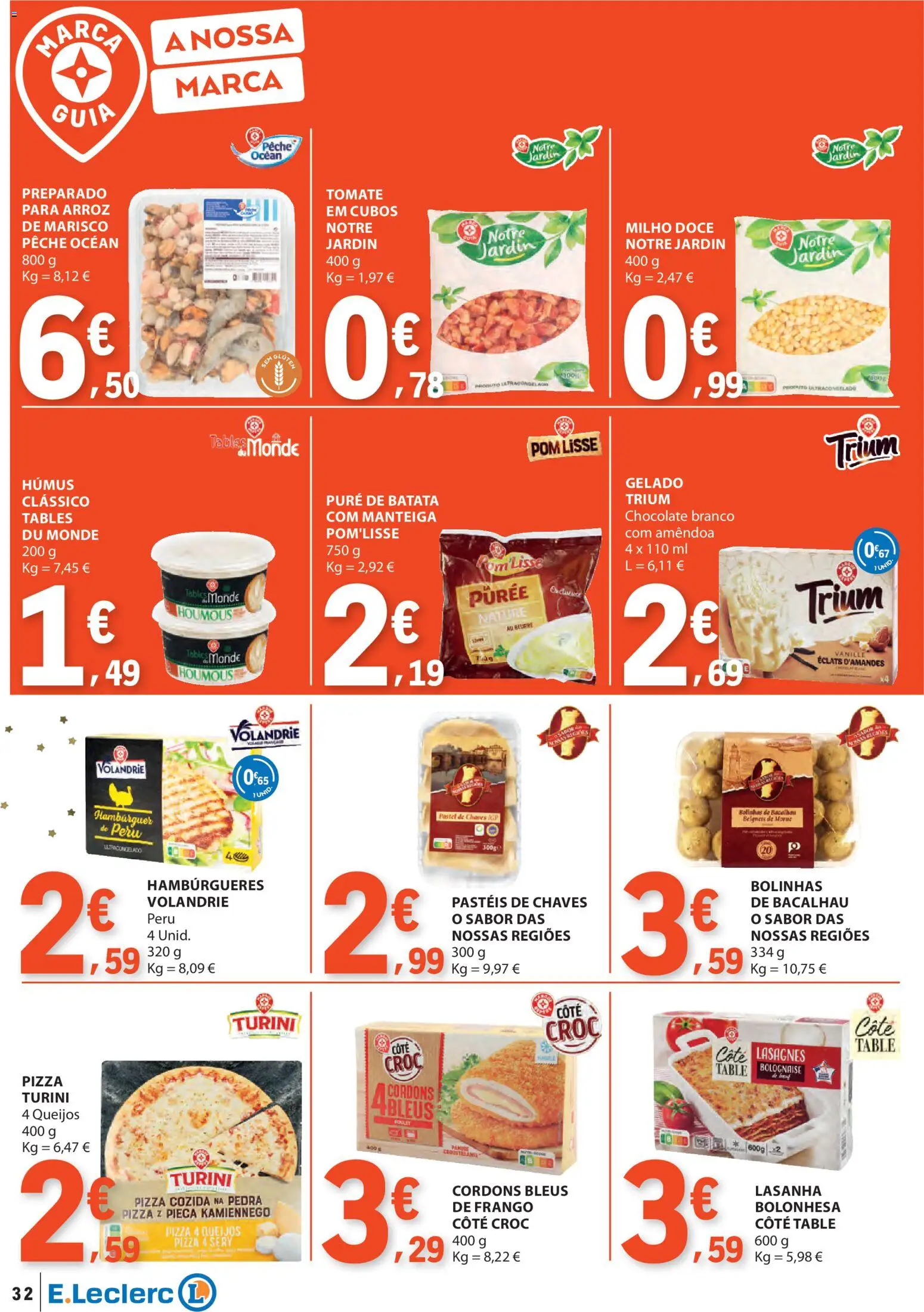 E.Leclerc folheto │ válido de 13.11.2025 | Página: 32 | Produtos: Bacalhau, Peru, Gelado, Arroz