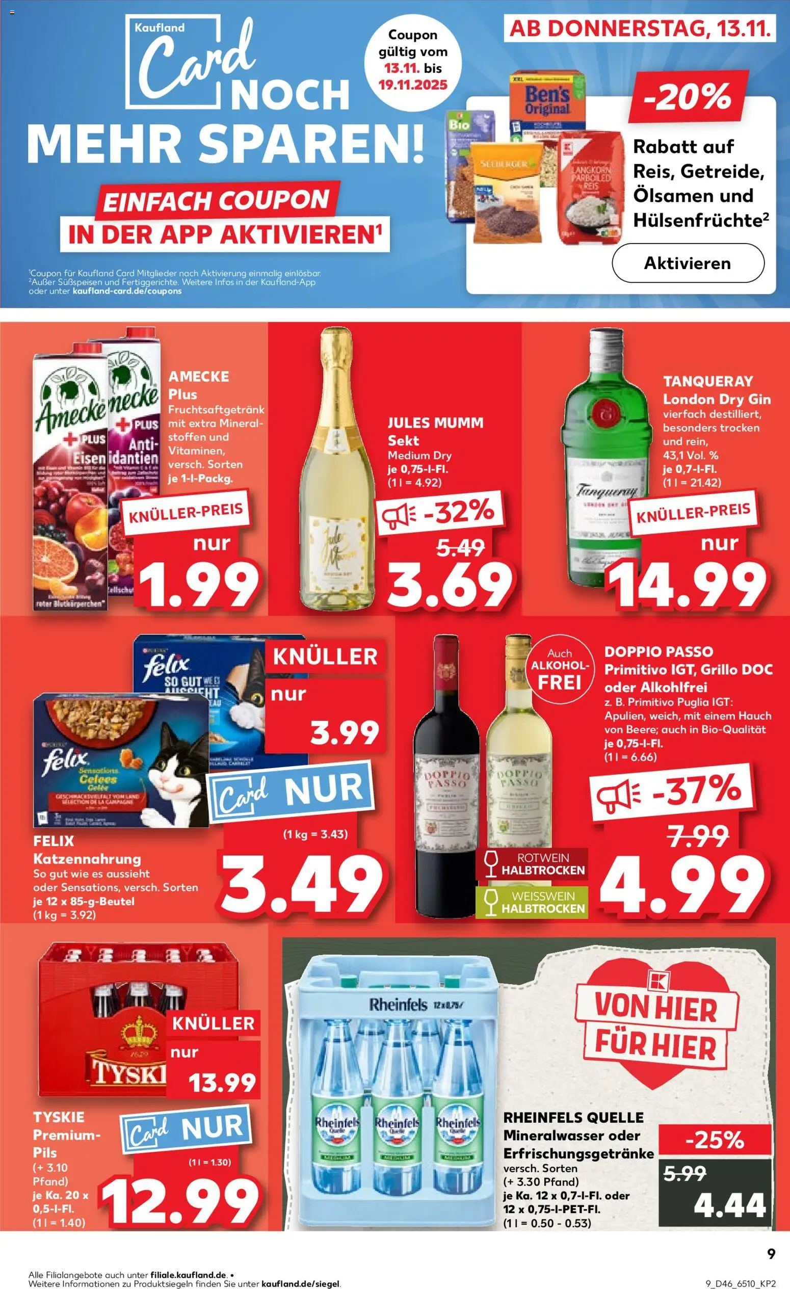 Kaufland prospekt Köln	 – gültig ab 13.11.2025 | Seite: 9 | Produkte: Sekt, Pils, Mineralwasser, Rheinfels quelle