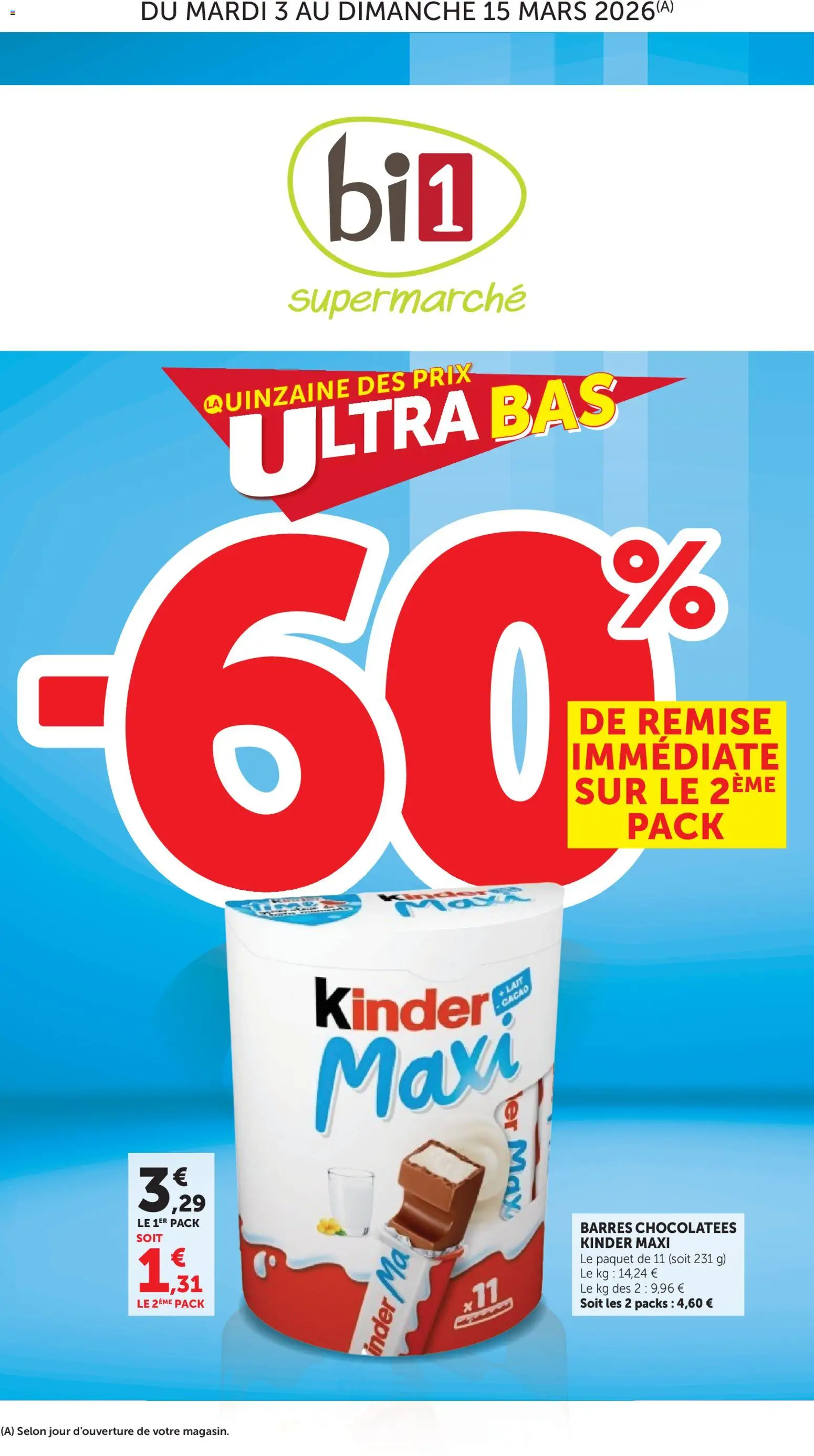 {H1} | Page: 1 | Produits: Kinder maxi, Lait
