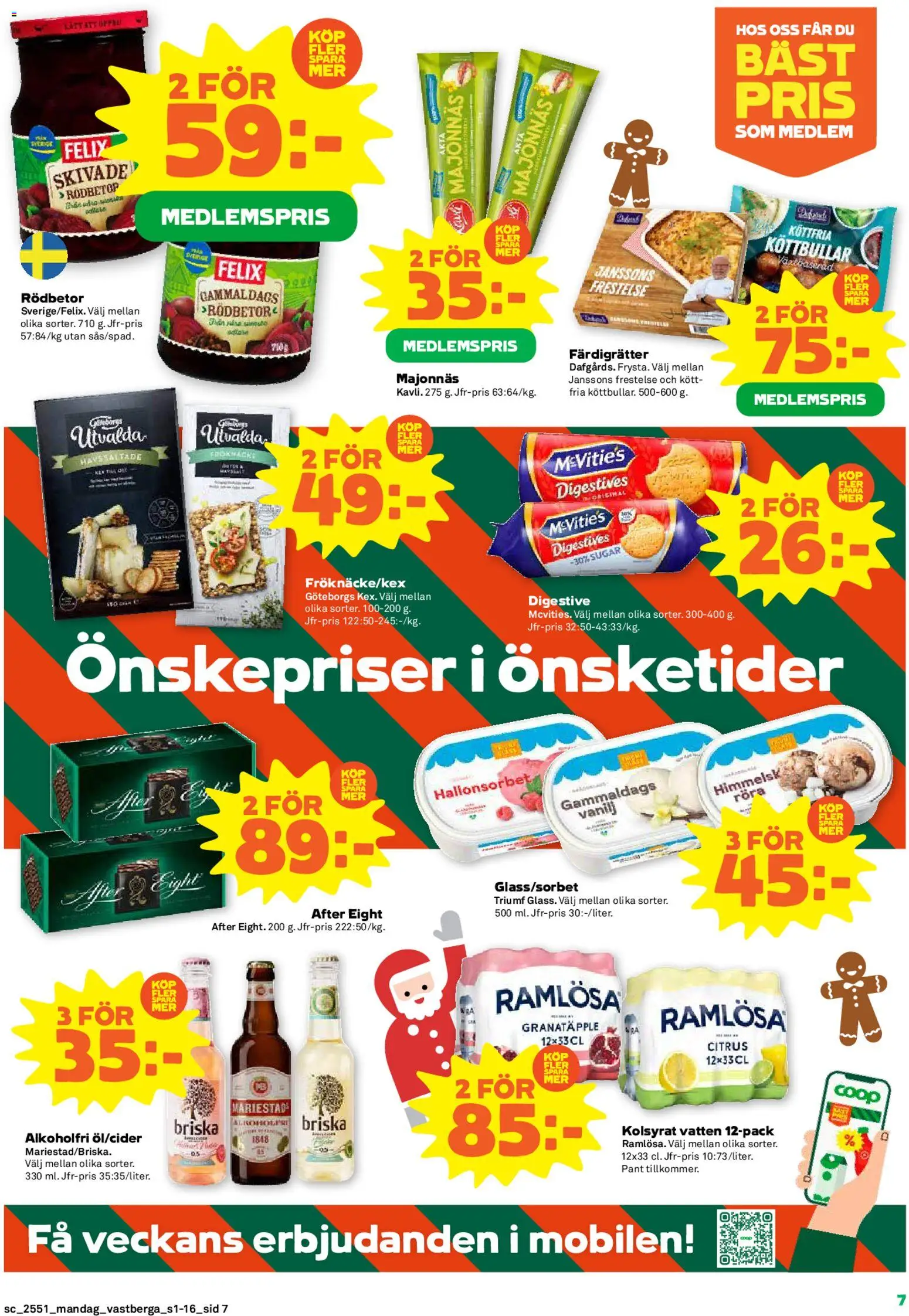 Coop Forum reklamblad aktuell från 15.12.2025 | Sida: 7 | Produkter: Digestive, Köttbullar, Majonnäs