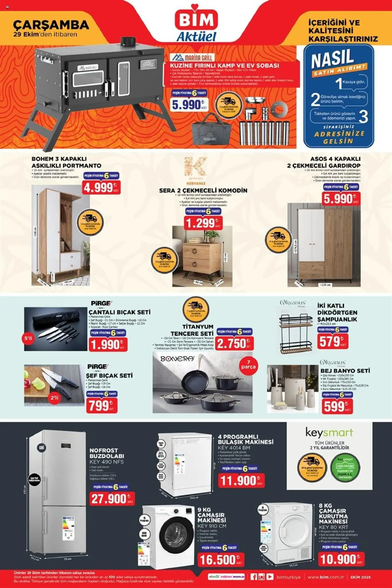 BİM Katalog Çarşamba - 29.10.2025 tarihinden itibaren geçerlidir | Sayfa: 1 | Ürünler: Gardırop, Kurutma makinesi, Ocak, Diş fırçalık