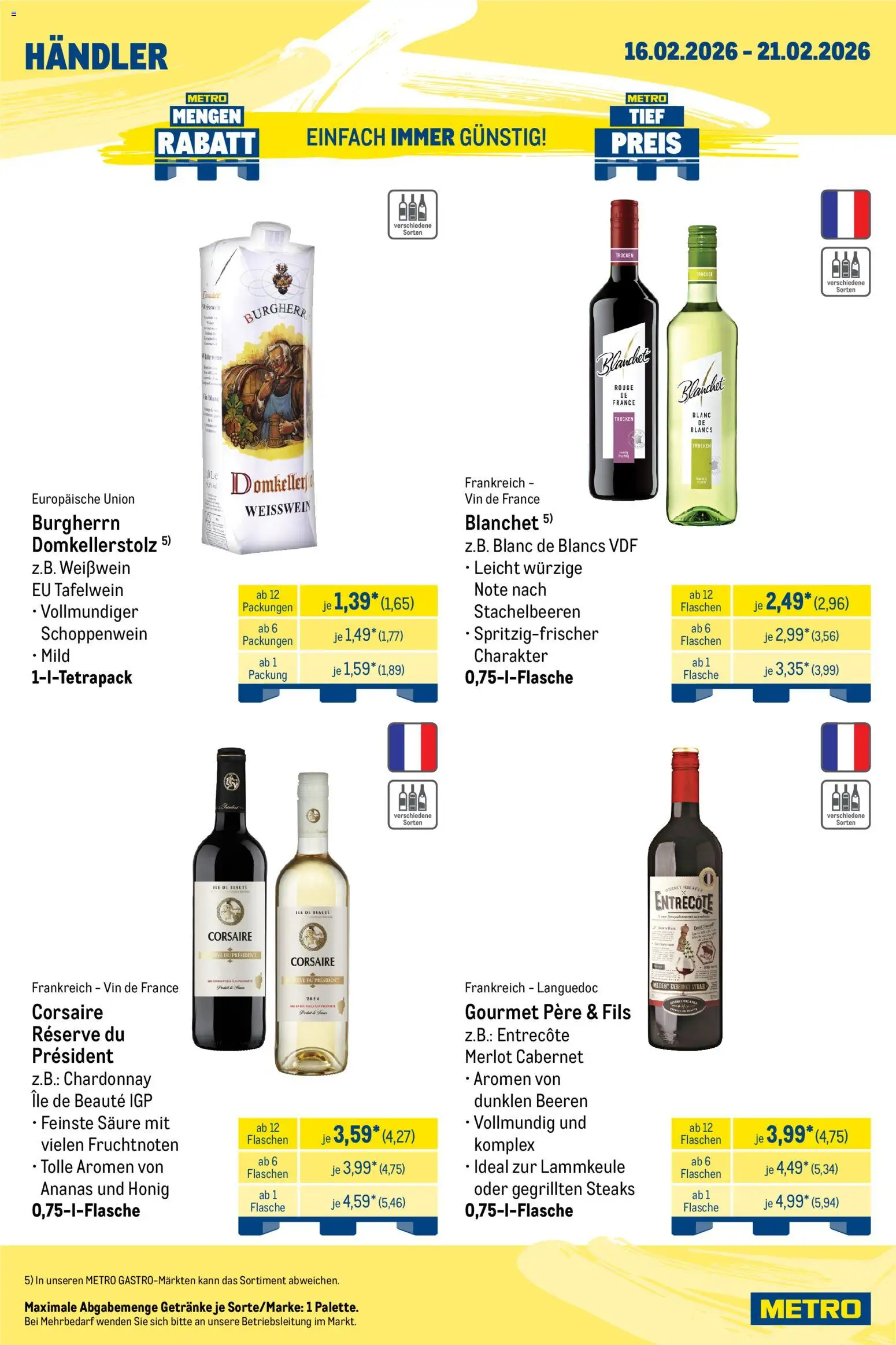 Metro Wochen-Angebote Händler – gültig ab 16.02.2026 | Seite: 6 | Produkte: Weißwein, Merlot, Ananas, Rouge