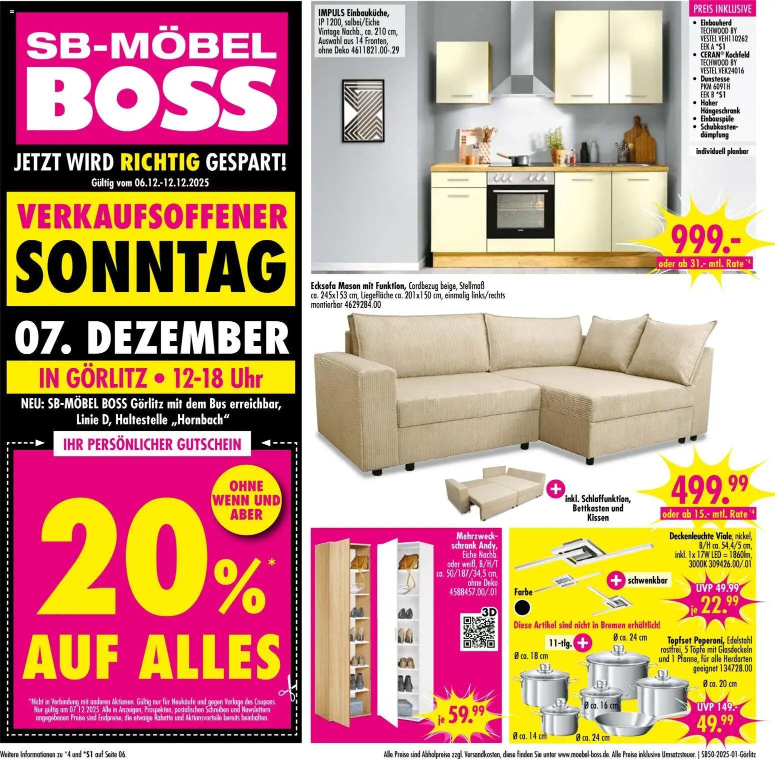 SB Möbel Boss Prospekt Görlitz	 – gültig ab 06.12.2025 | Seite: 1 | Produkte: Ecksofa, Kissen, Kochfeld, Hängeschrank