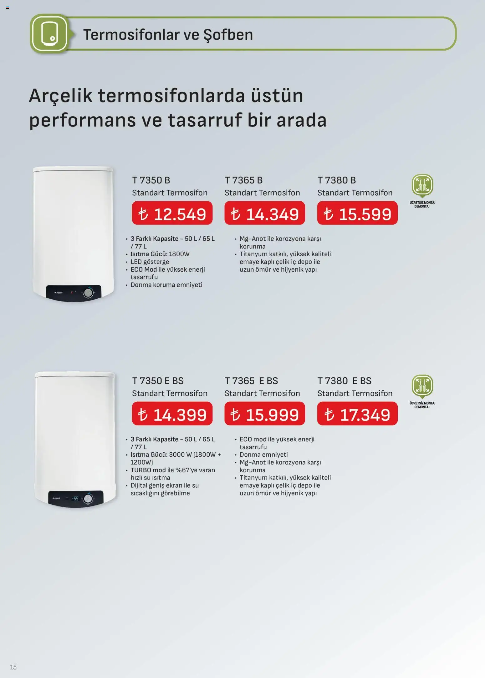 Arçelik İklimlendirme Kataloğu - 01.02.2026 tarihinden itibaren geçerlidir | Sayfa: 15 | Ürünler: Su