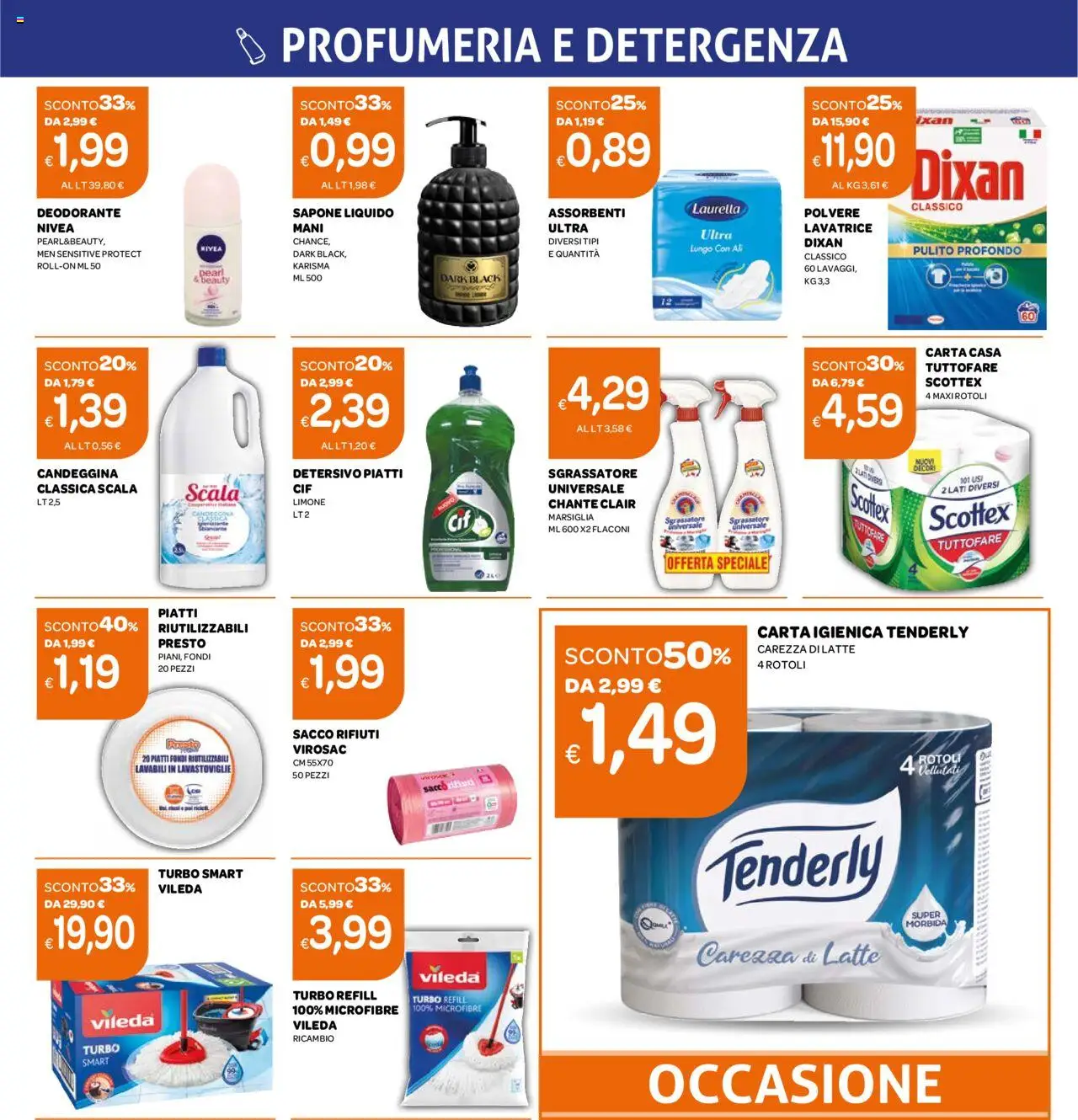 Volantino Ekom del 15.07.2025 | Pagina: 9 | Prodotti: Candeggina, Latte, Lavastoviglie, Scala