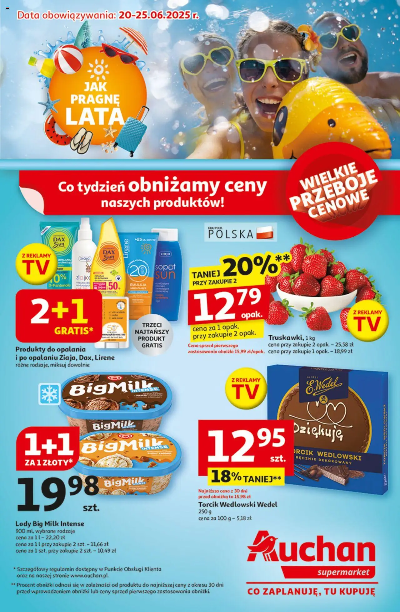 Auchan Gazetka od 20.06.2025 | Strona: 1 | Produkty: Big Milk, Lody, Torcik wedlowski