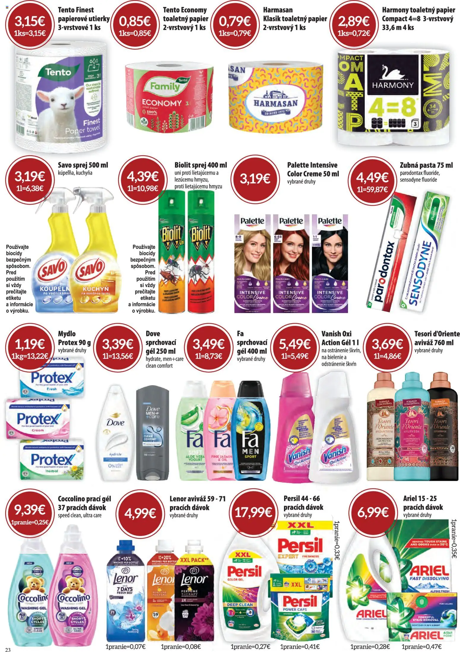 Nové CBA Komfos akcie – leták je platný od 01.04.2026 | Strana: 23 | Produkty: Kuchyňa, Coccolino, Lenor