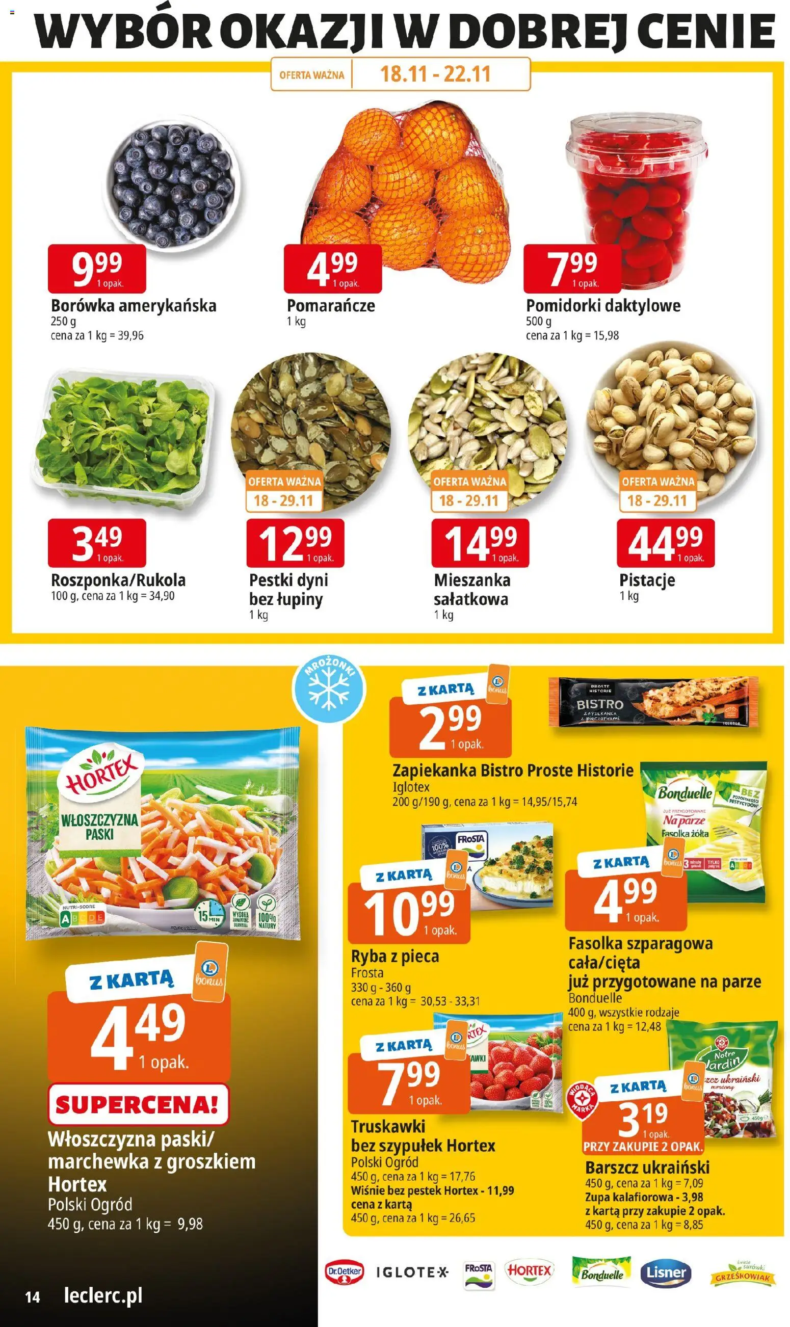 E.Leclerc Gazetka - Warszawa Jerozolimskie od 18.11.2025 | Strona: 14 | Produkty: Zapiekanka, Pomarańcze, Truskawki, Marchewka