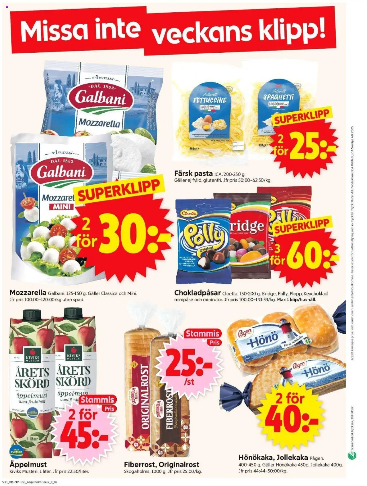 ICA Supermarket reklamblad aktuell från 15.09.2025 | Sida: 10 | Produkter: Hönökaka, Galler, Spaghetti, Pasta