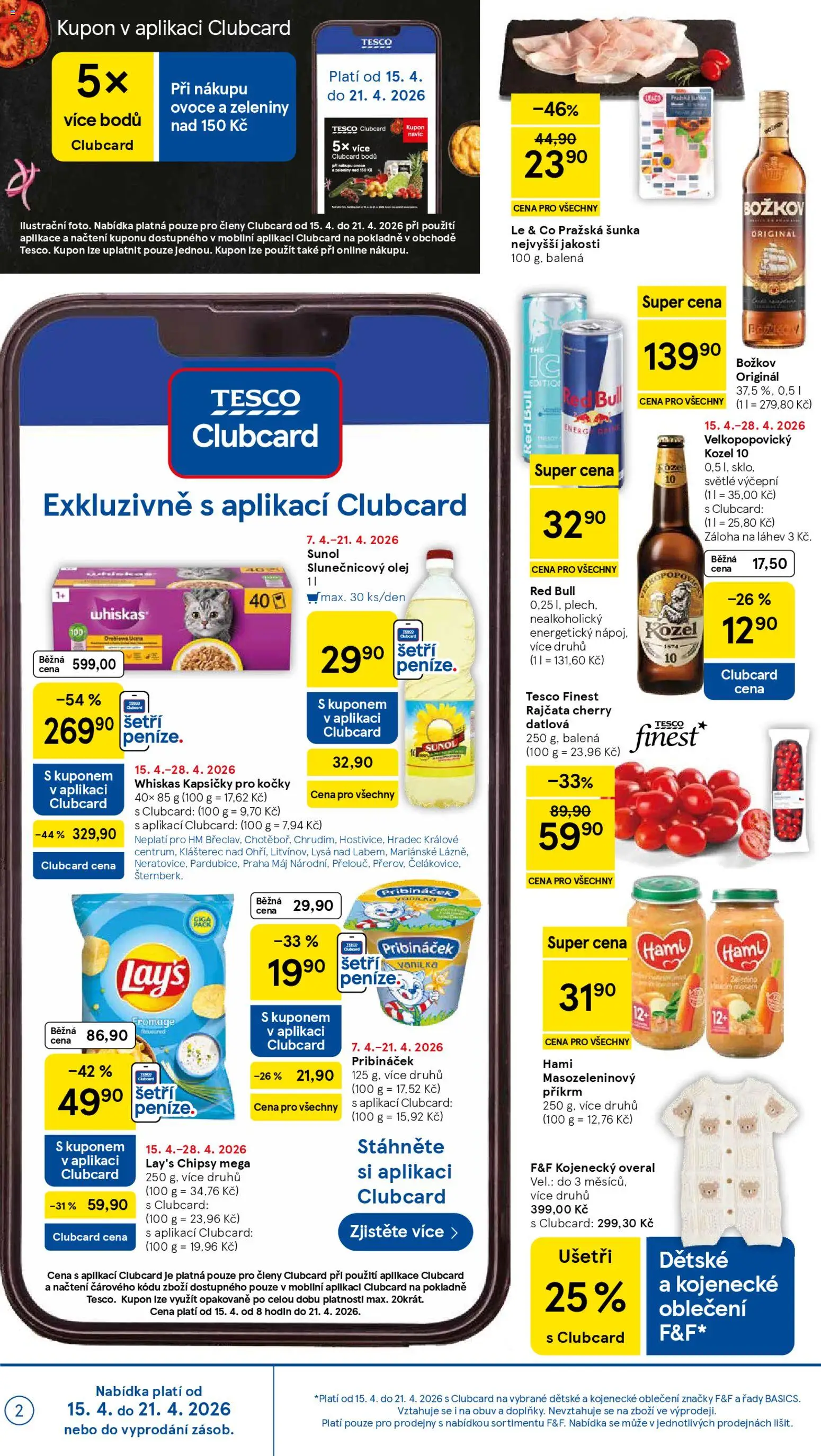 Tesco leták - Hypermarket od 15.04.2026 | Strana: 2 | Produkty: Šunka, Pribináček, Pražská šunka, Láhev