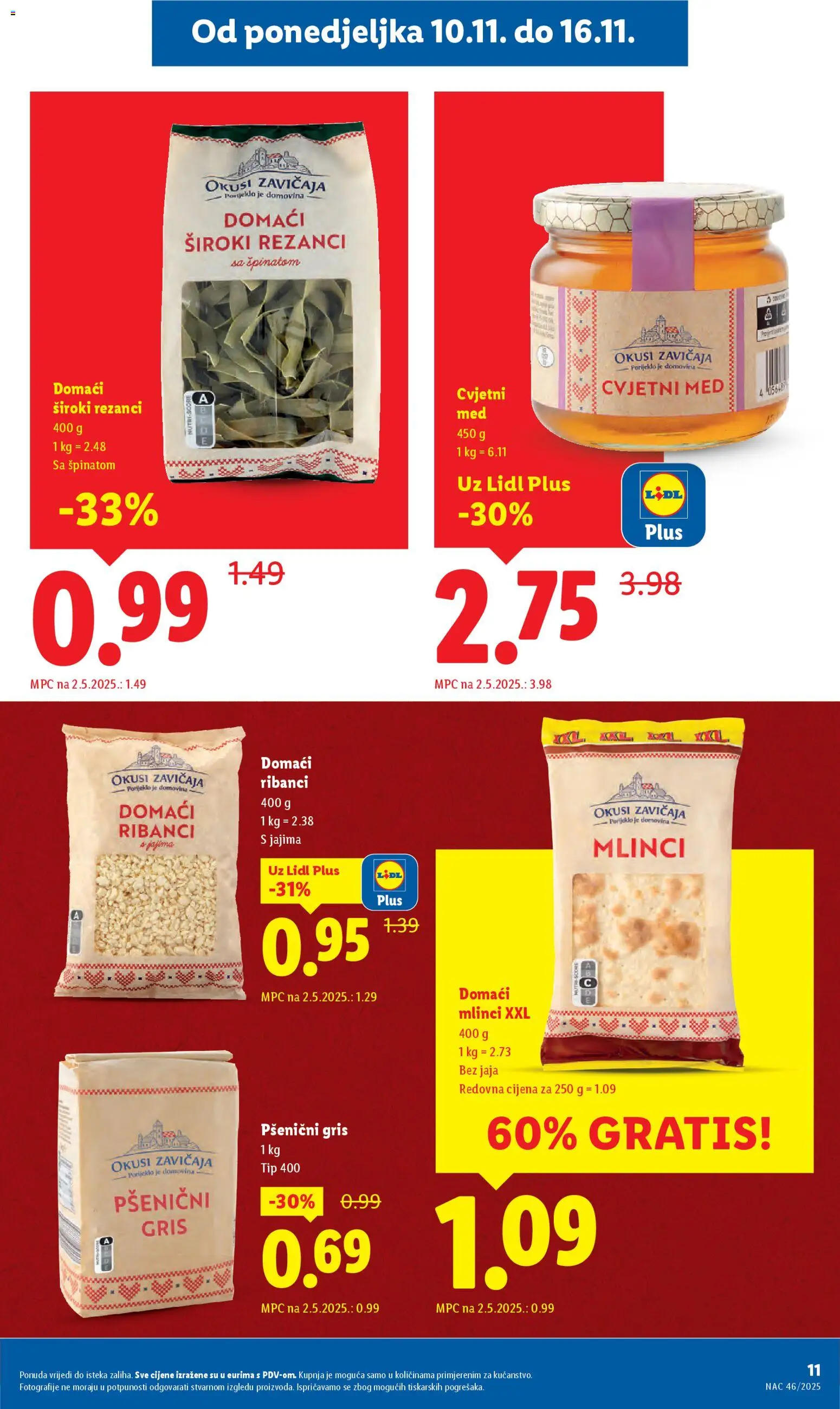 Lidl katalog | vrijedi od 10.11.2025 | Stranica: 11 | Proizvodi: Med, Jaja, Rezanci, Pasta