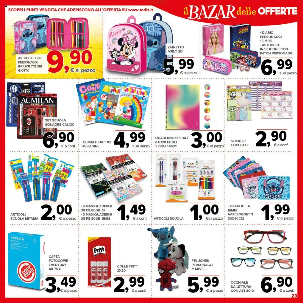 Volantino Todis del 21.08.2025 | Pagina: 23 | Prodotti: Astuccio, Silicone, Quaderno, Matite colorate