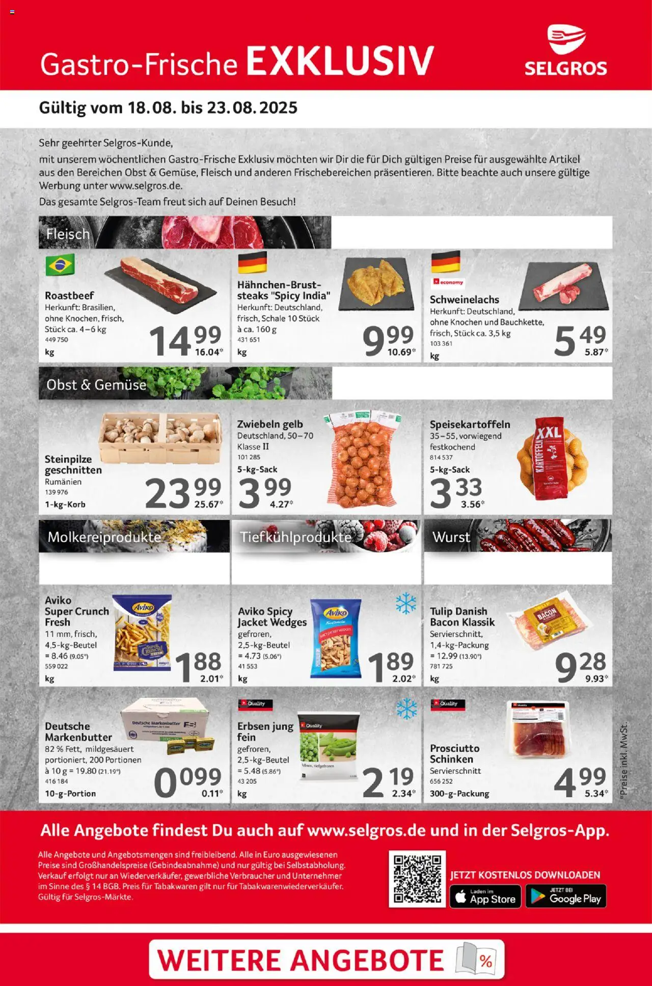 Selgros Gastro Angebote - gültig ab dem 18.08.2025 | Seite: 1 | Produkte: Roastbeef, Schinken, Erbsen, Hahnchenbrust