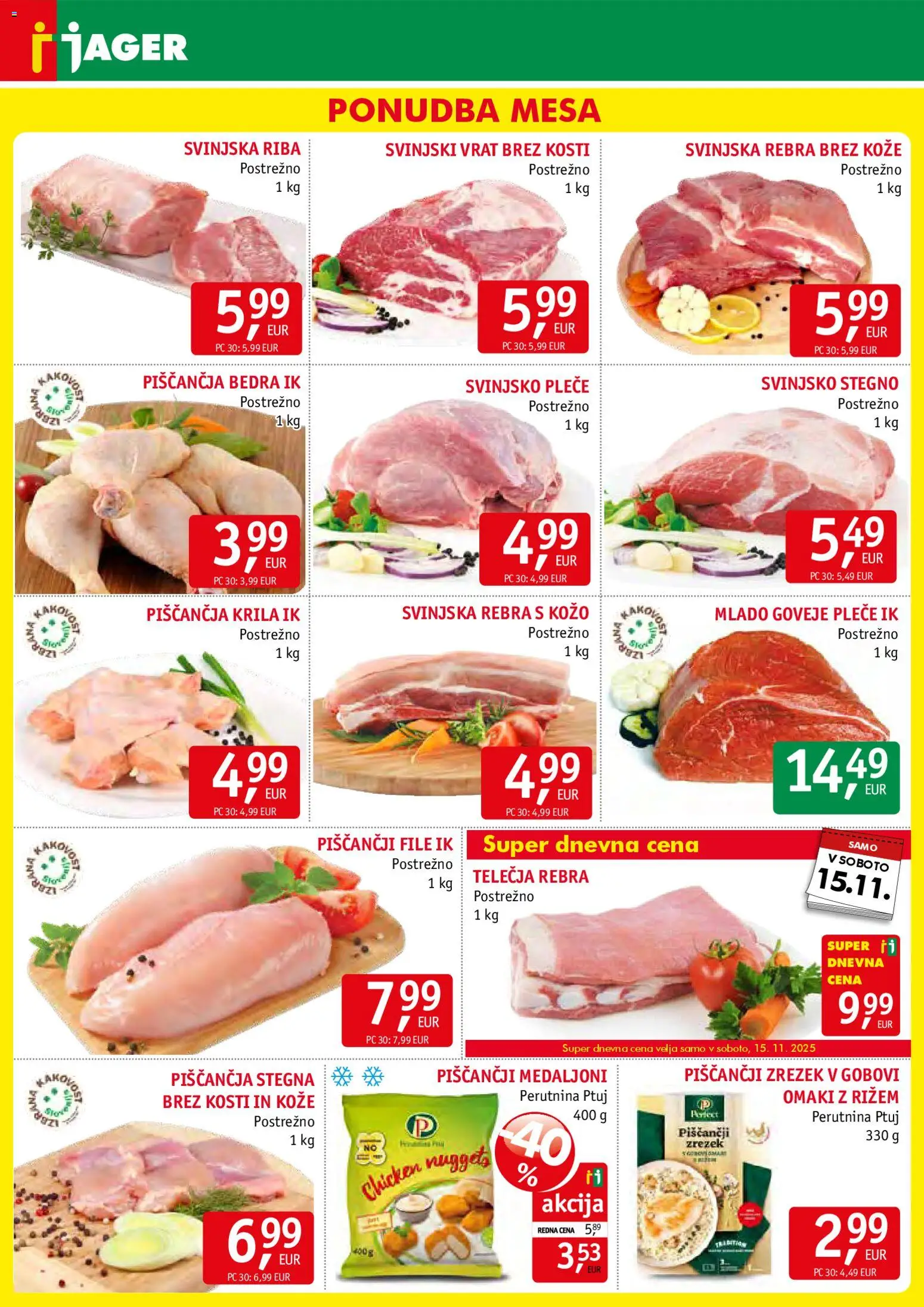 Novi Jager katalog ponudbe – veljaven od 12.11.2025 | Stran: 3 | Izdelki: Piščančja bedra, Piščančja krila, Riba