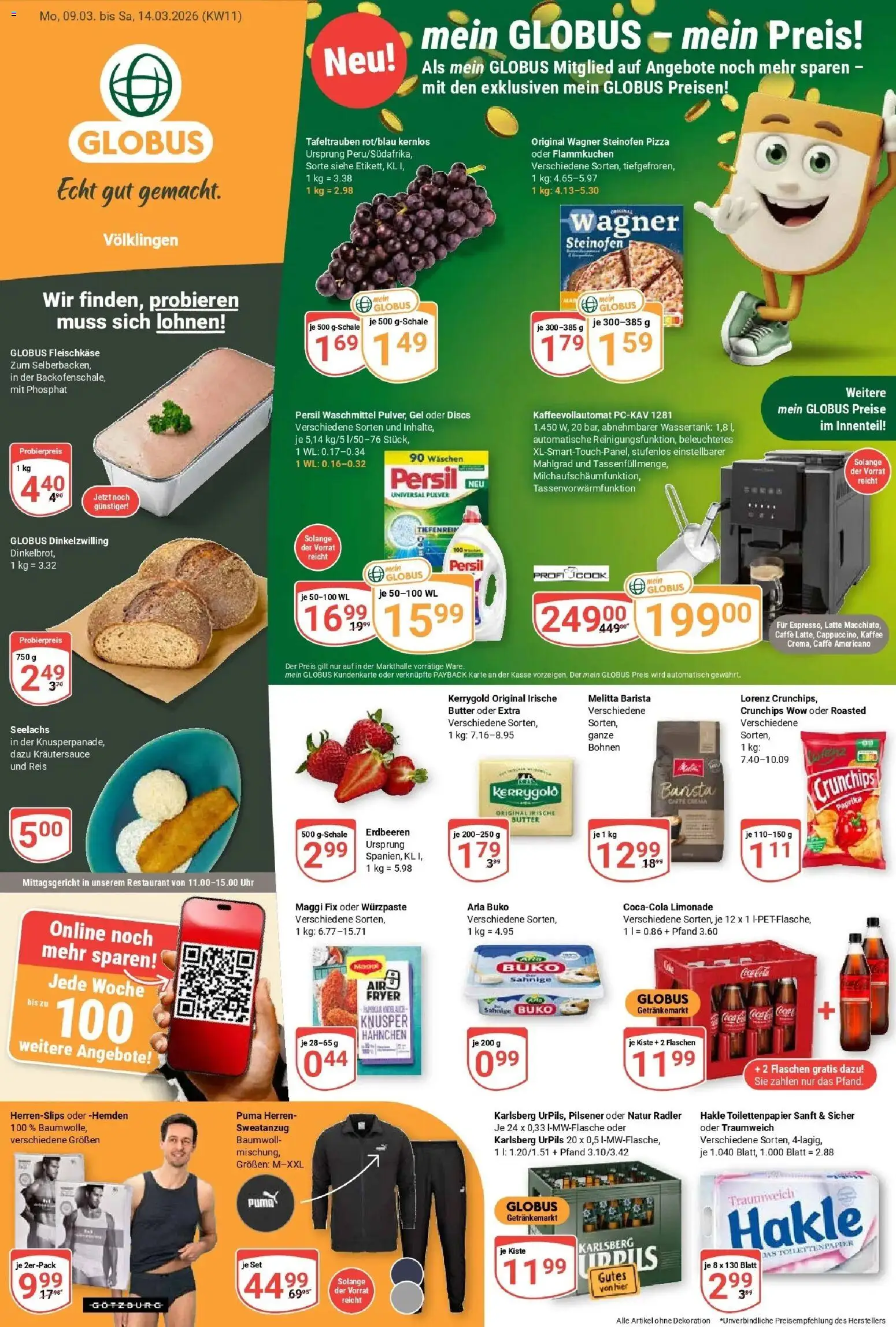 Globus prospekt Völklingen	 – gültig ab 09.03.2026 | Seite: 1 | Produkte: Radler, Arla buko, Maggi fix, Uhr