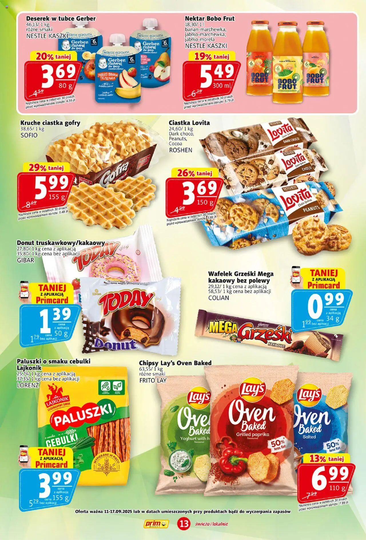 Prim Market Gazetka od 11.09.2025 | Strona: 13 | Produkty: Chipsy, Donut, Bobo frut, Paluszki