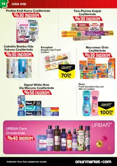 16.12.2025 tarihinden itibaren geçerli olan Onur Market kataloğu önizlemesi | Sayfa: 14 | Ürünler: Oda kokusu, Duş, Duş jeli, Diş macunu